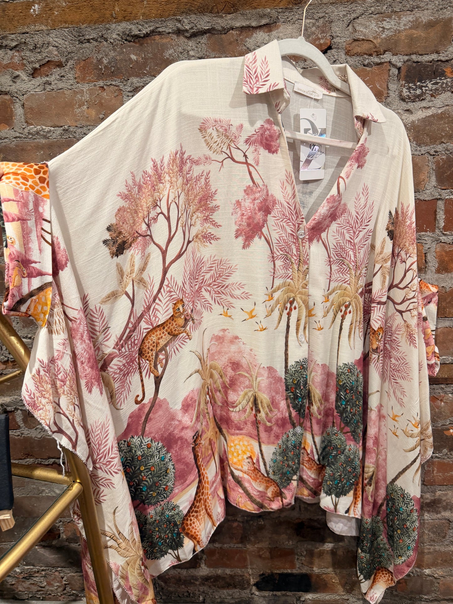 Painted linen poncho top - pink
