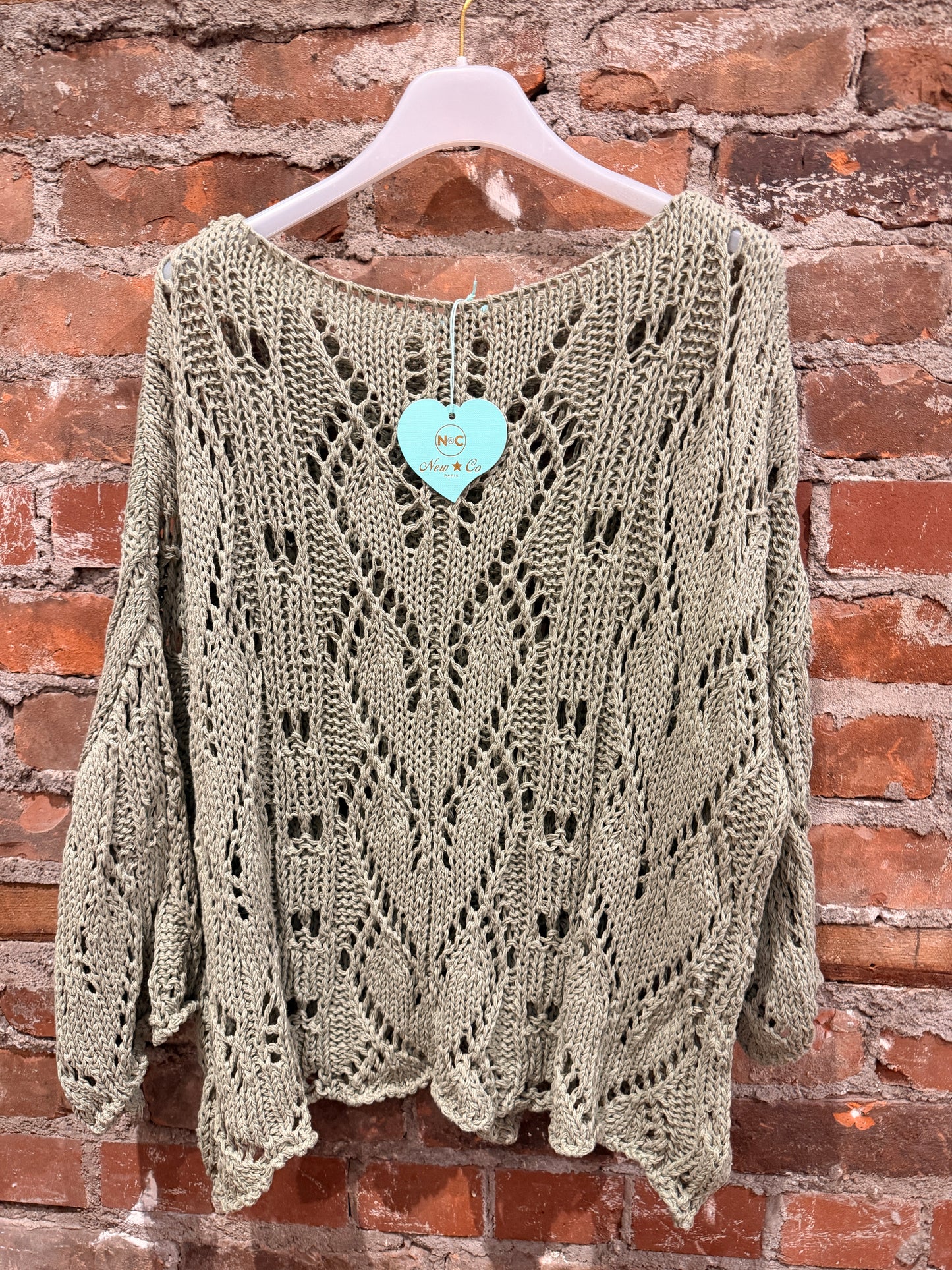 Crochet Cotton sweater- army green