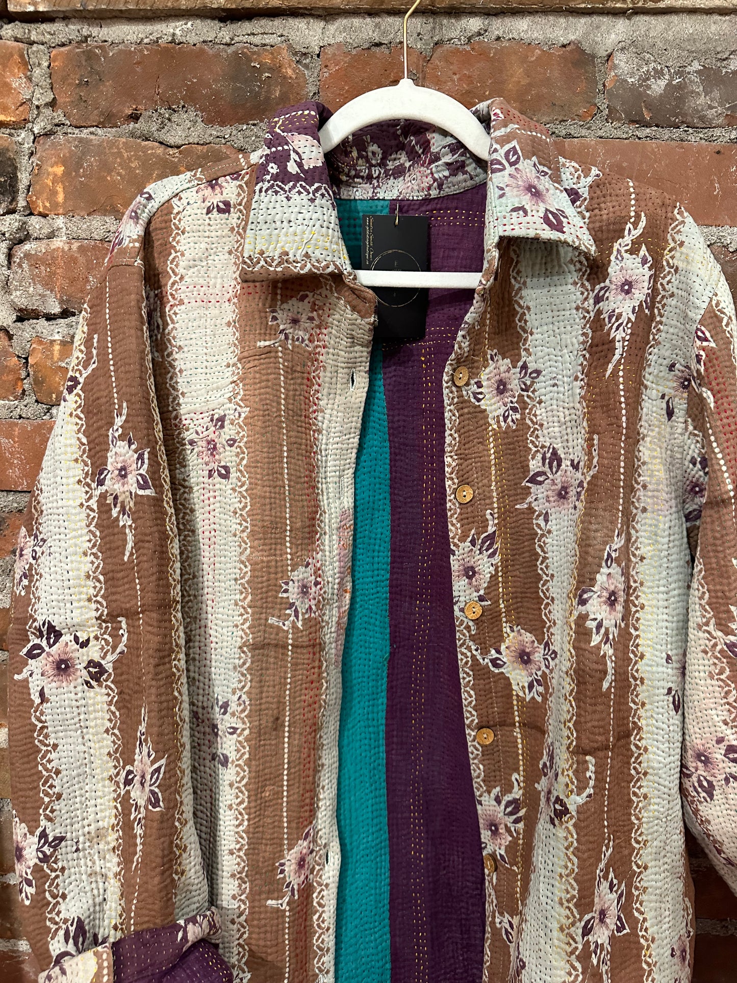 Reversible vintage kantha coat-brown/teal