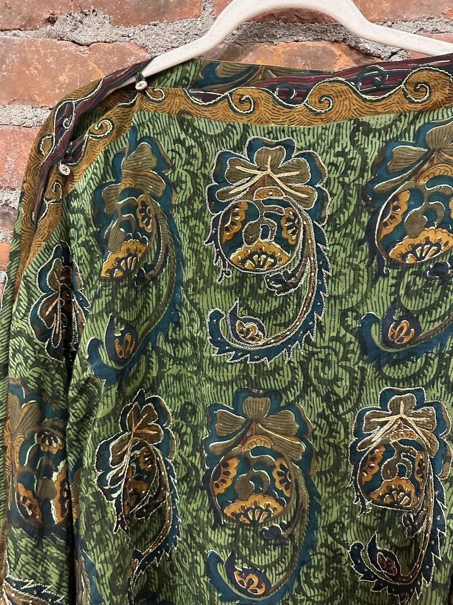 Vintage silk multi way cape- green/navy