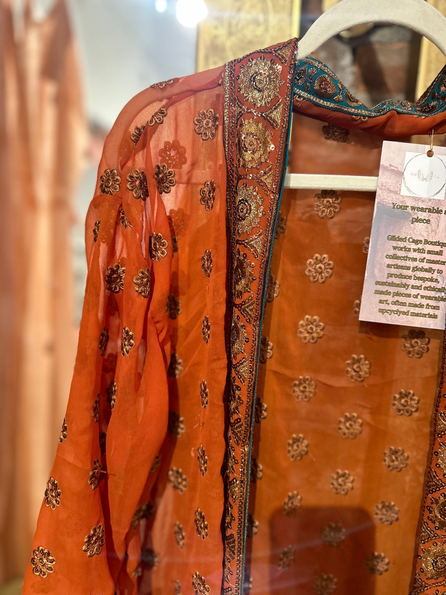 Vintage Hand beaded short kimono - rust