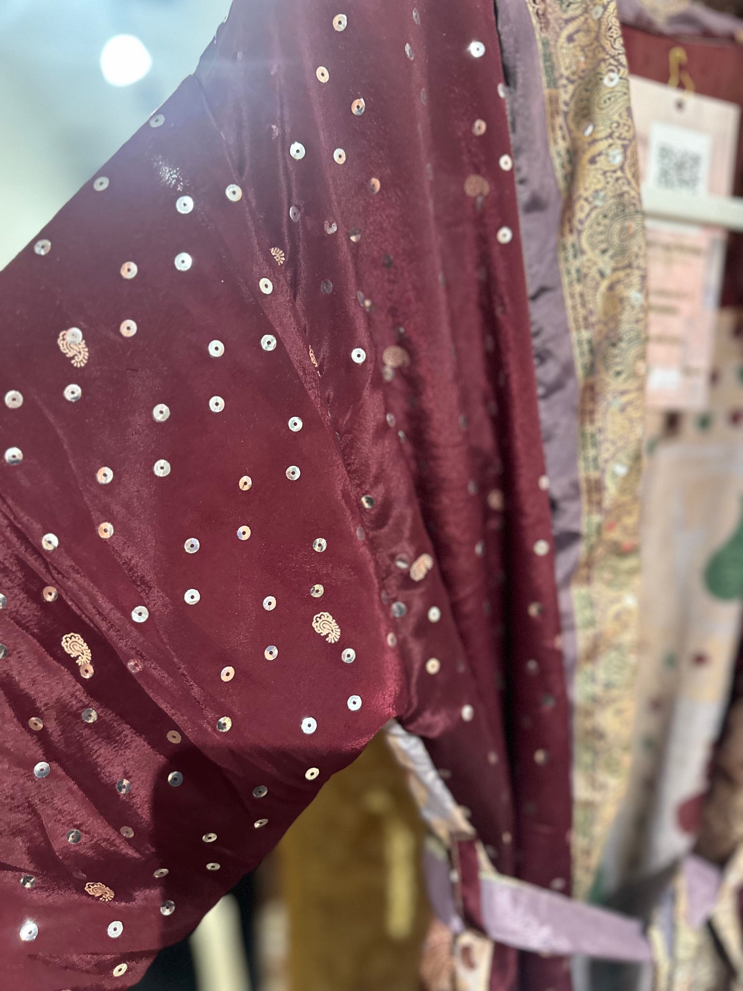 Vintage Hand beaded short kimono - maroon/beige