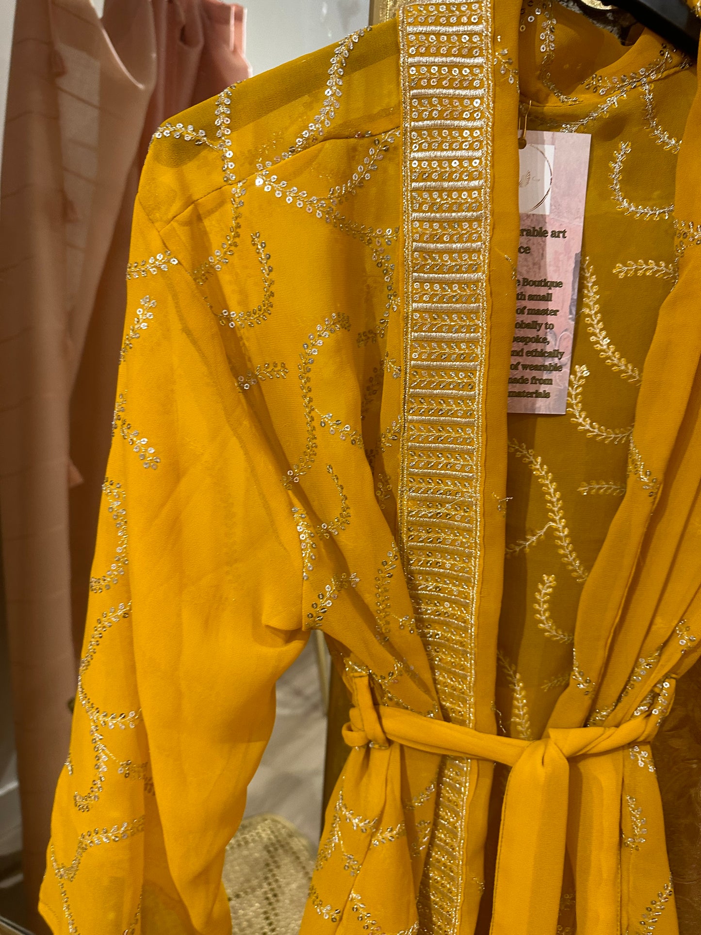 Vintage Hand beaded short kimono - mustard