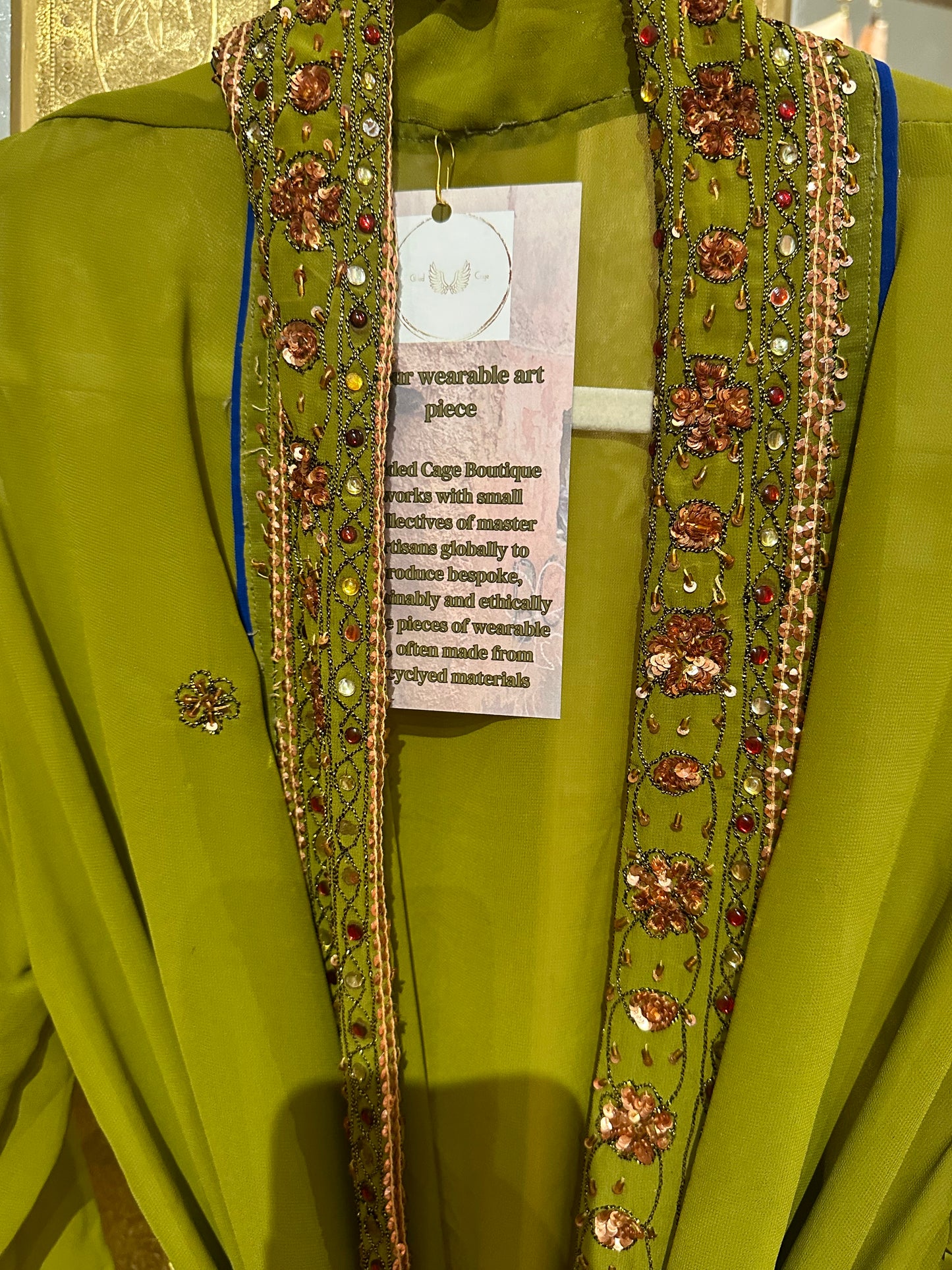 Vintage Hand beaded short kimono - anise green