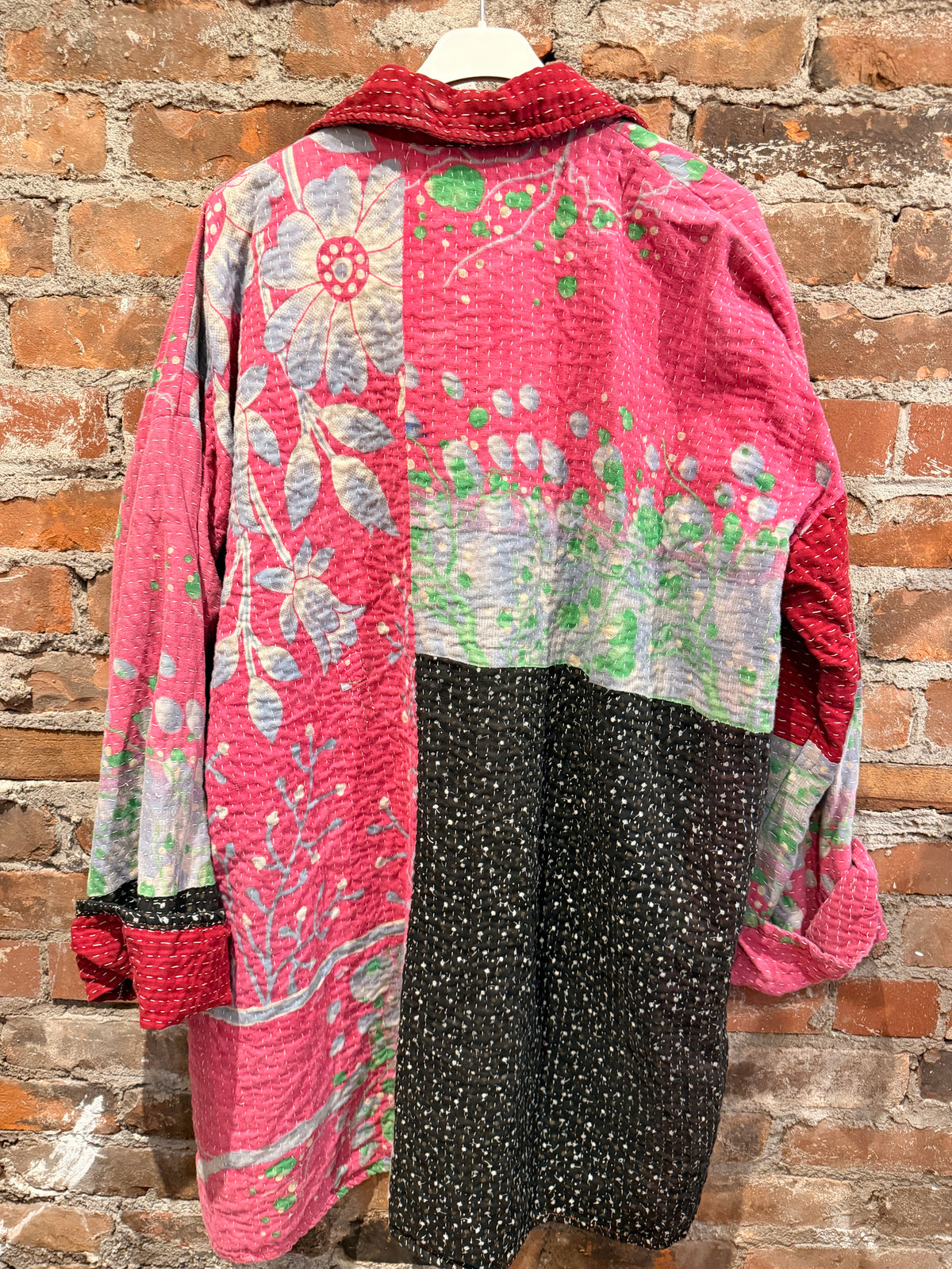 Vintage Kantha Car Coat - pink/red