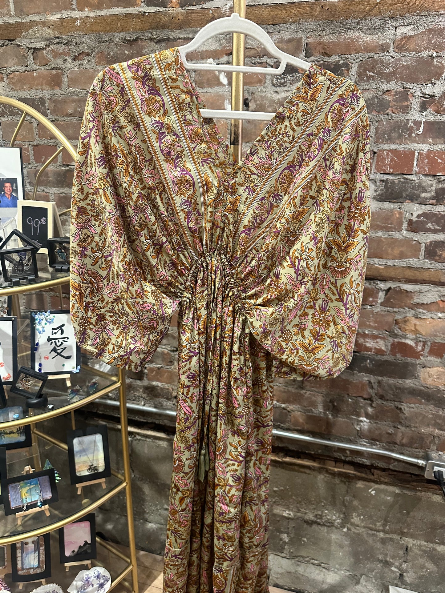 Kimomo sleeve tassel dress-sage green/lavender