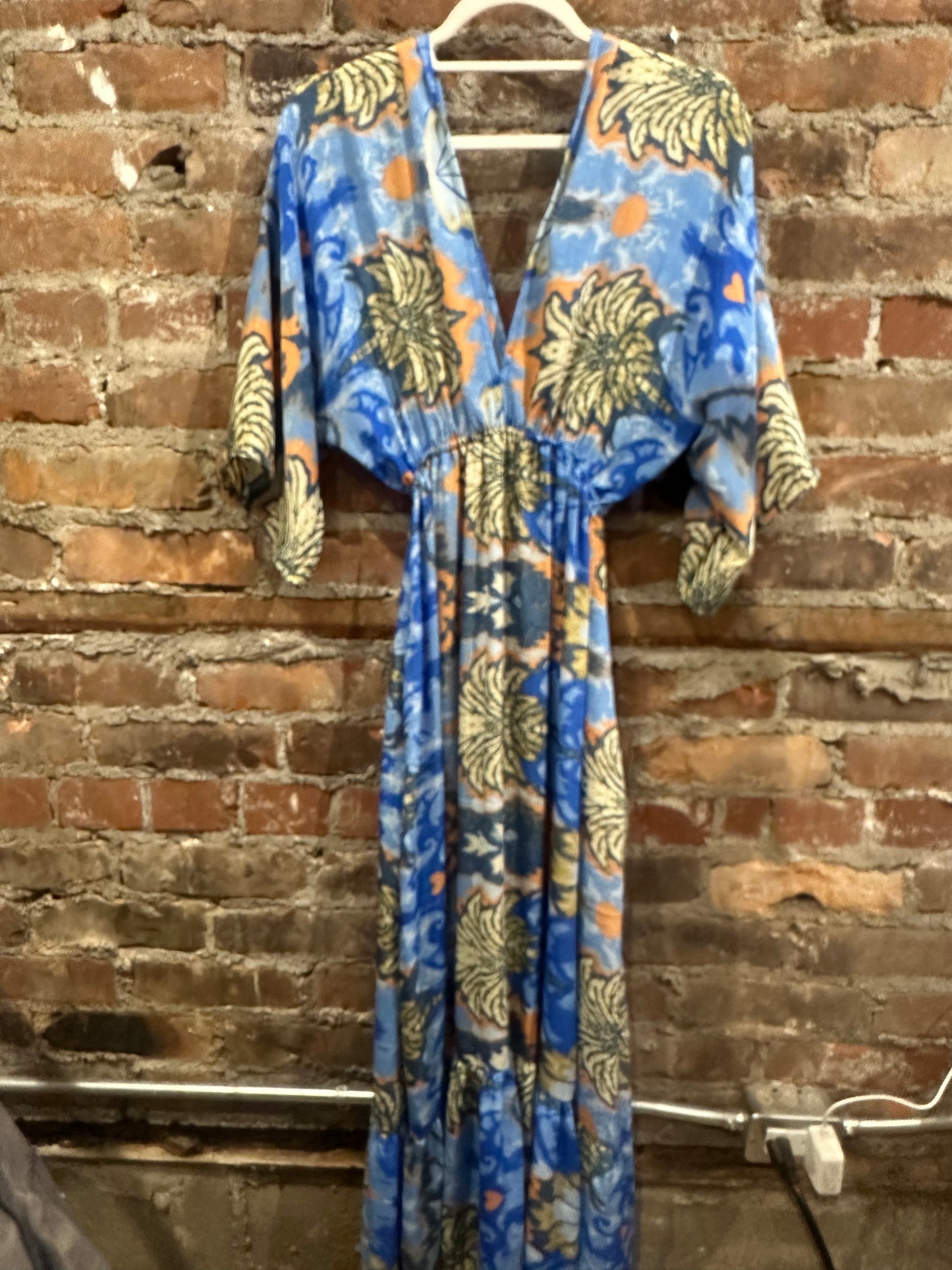 The lotus dress- blue/coral