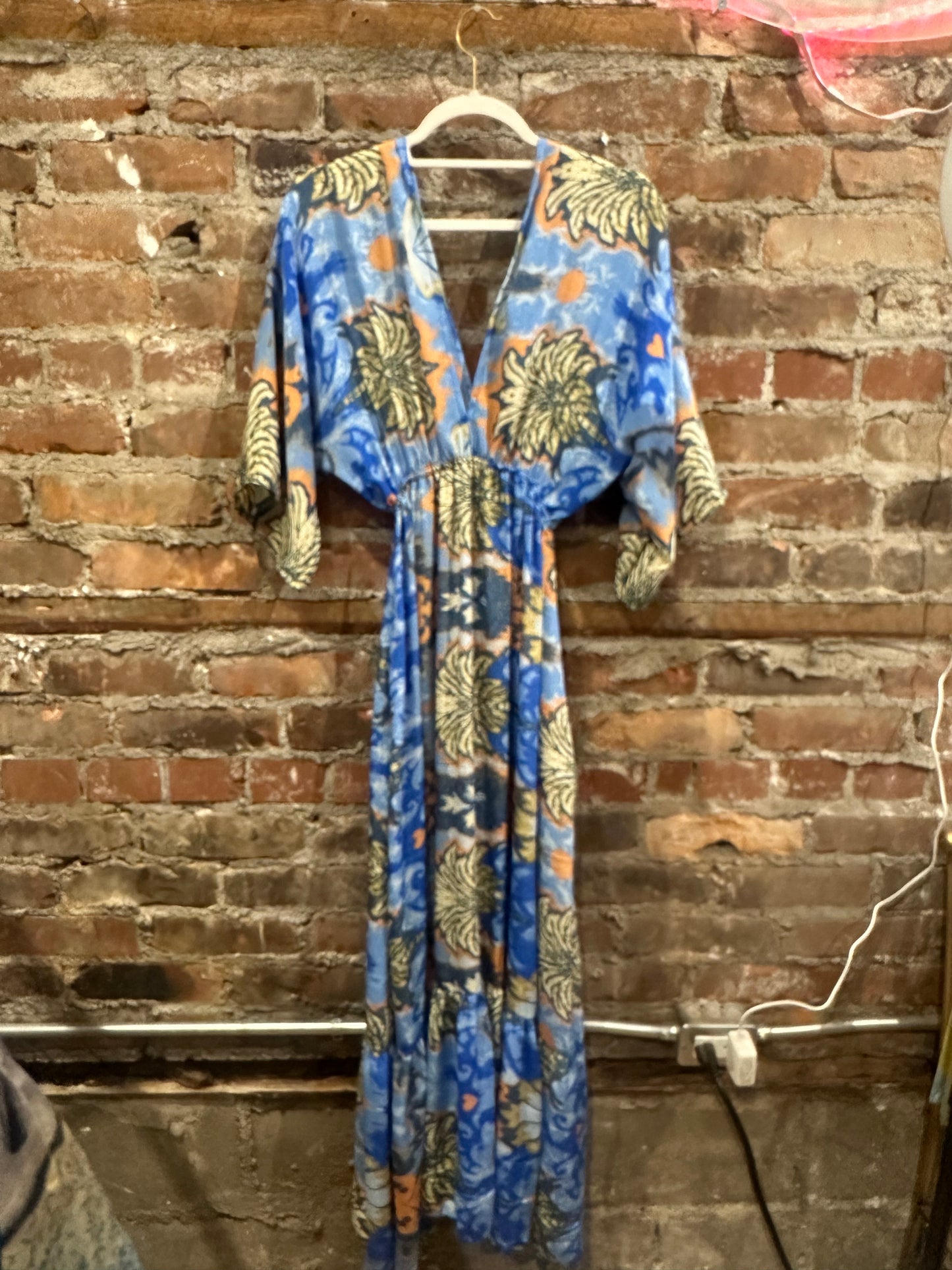 The lotus dress- blue/coral