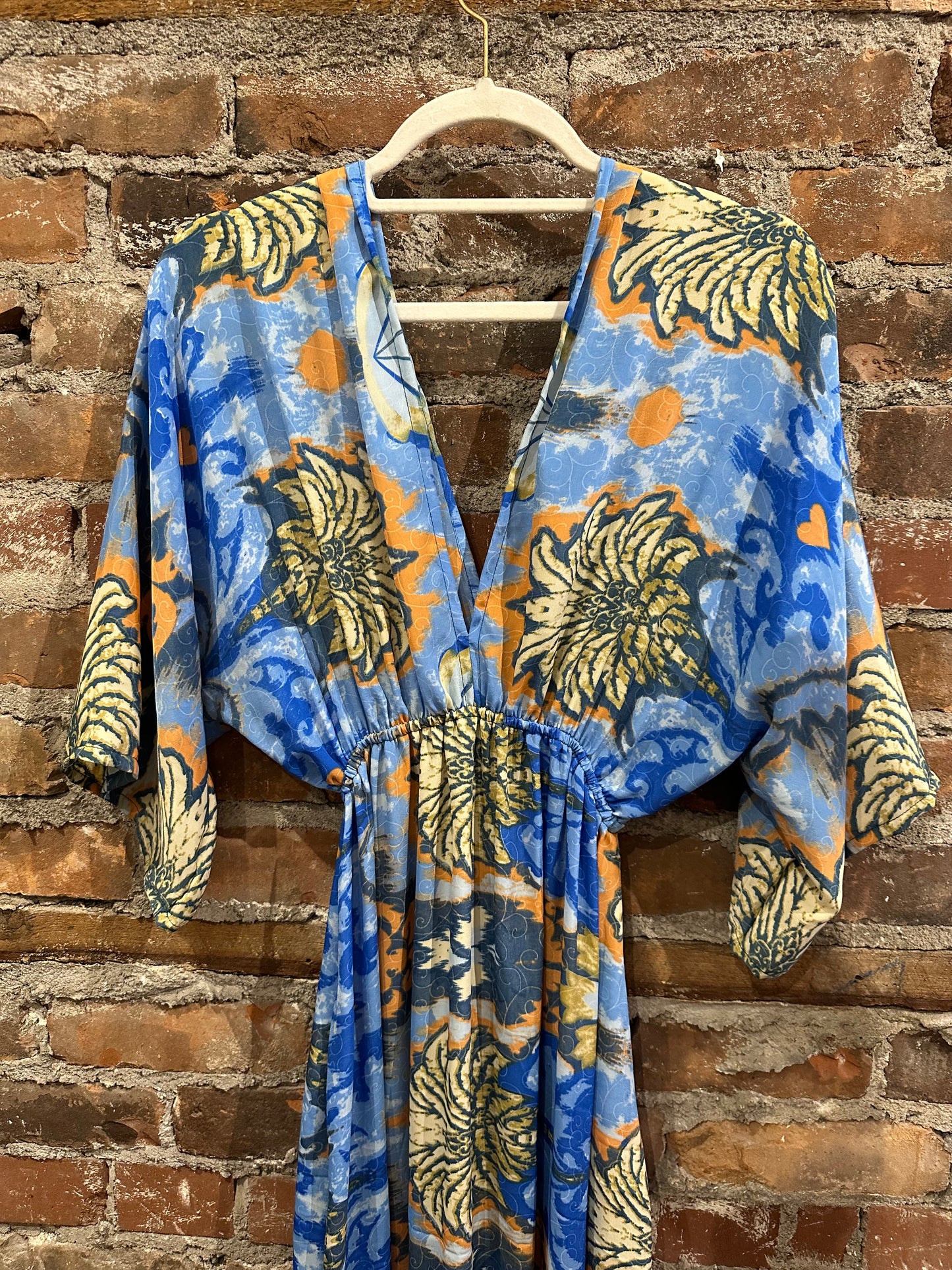 The lotus dress- blue/coral