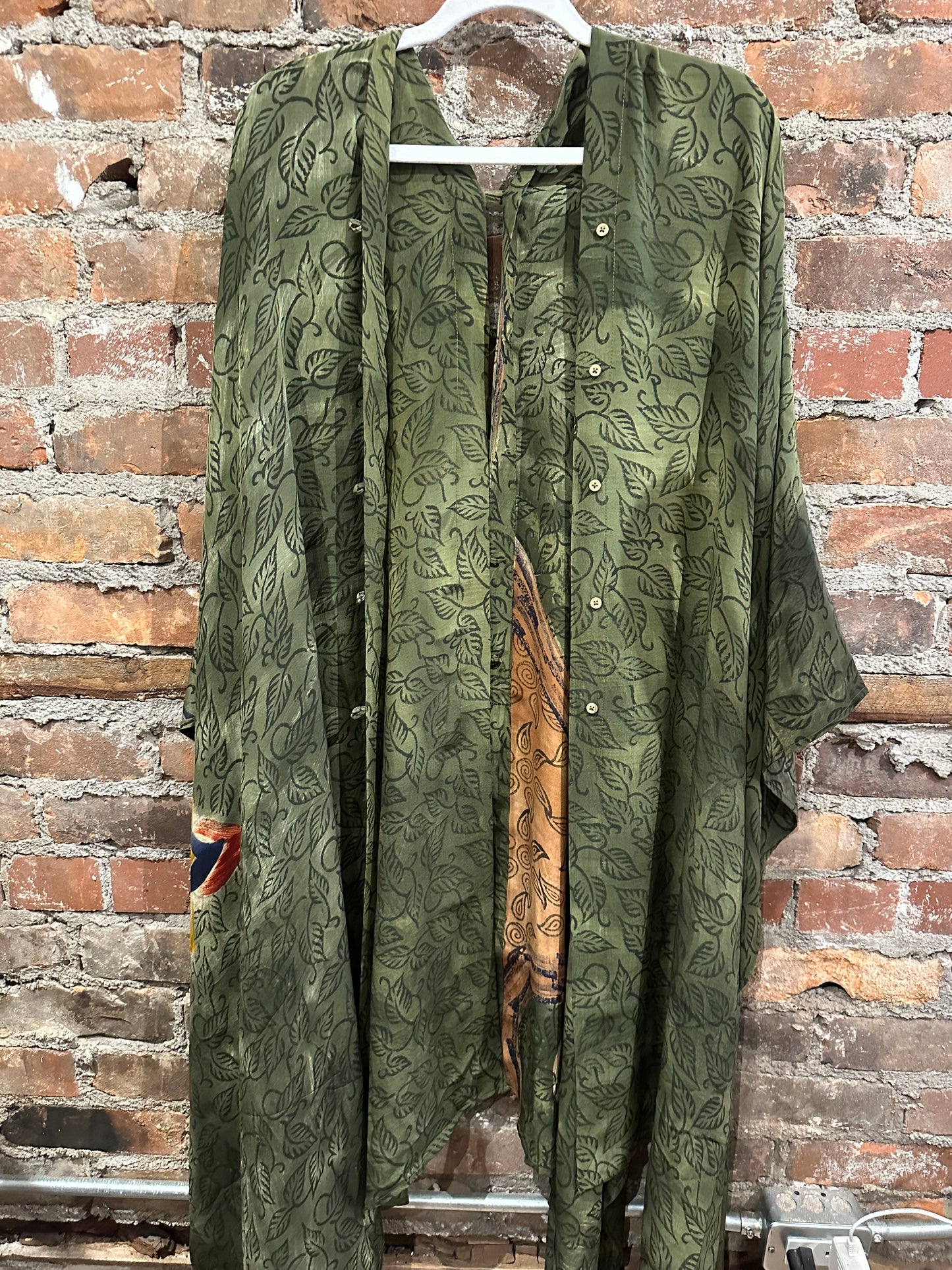 Vintage silk multi way cape - green/mustard/red
