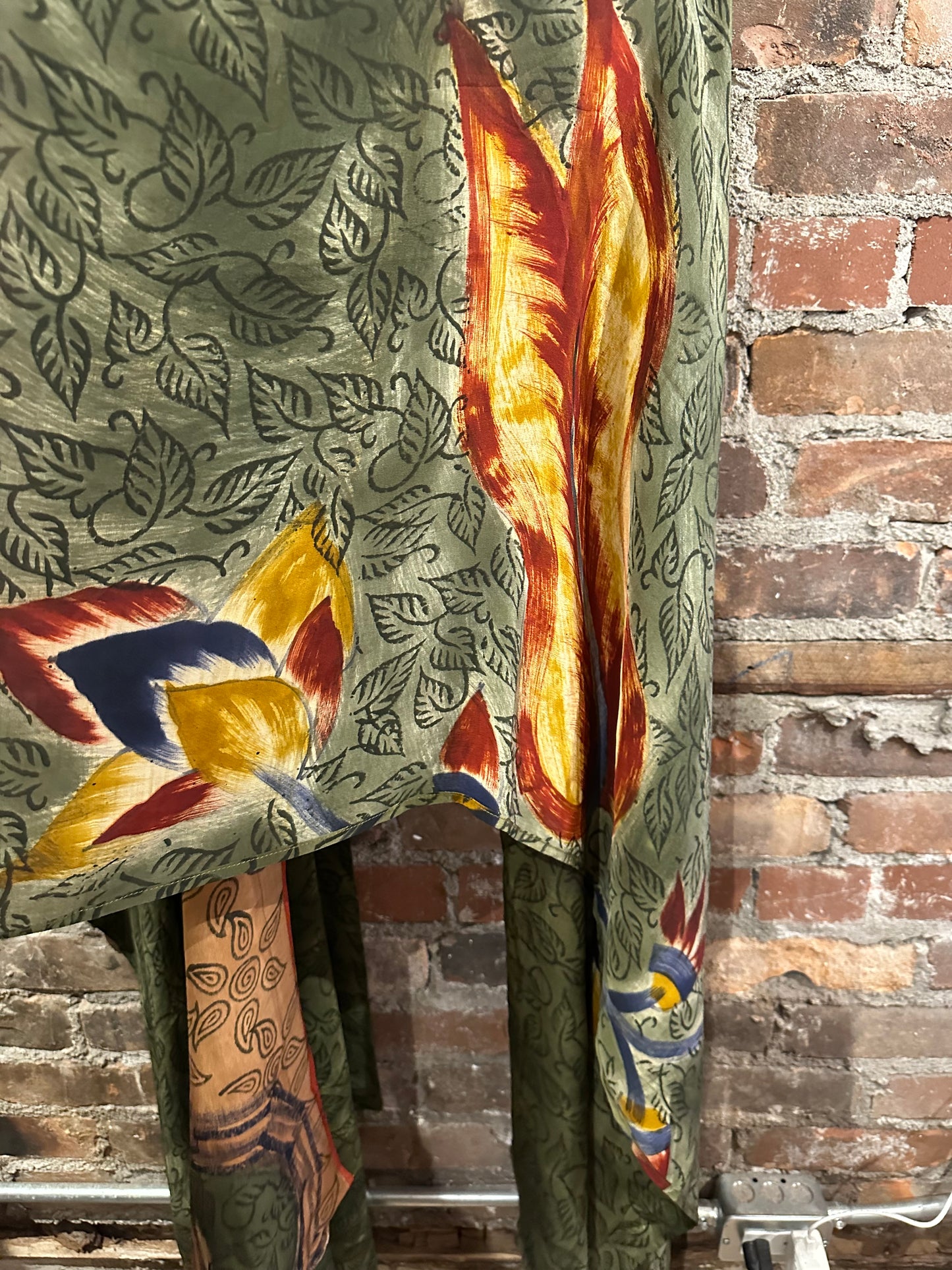 Vintage silk multi way cape - green/mustard/red