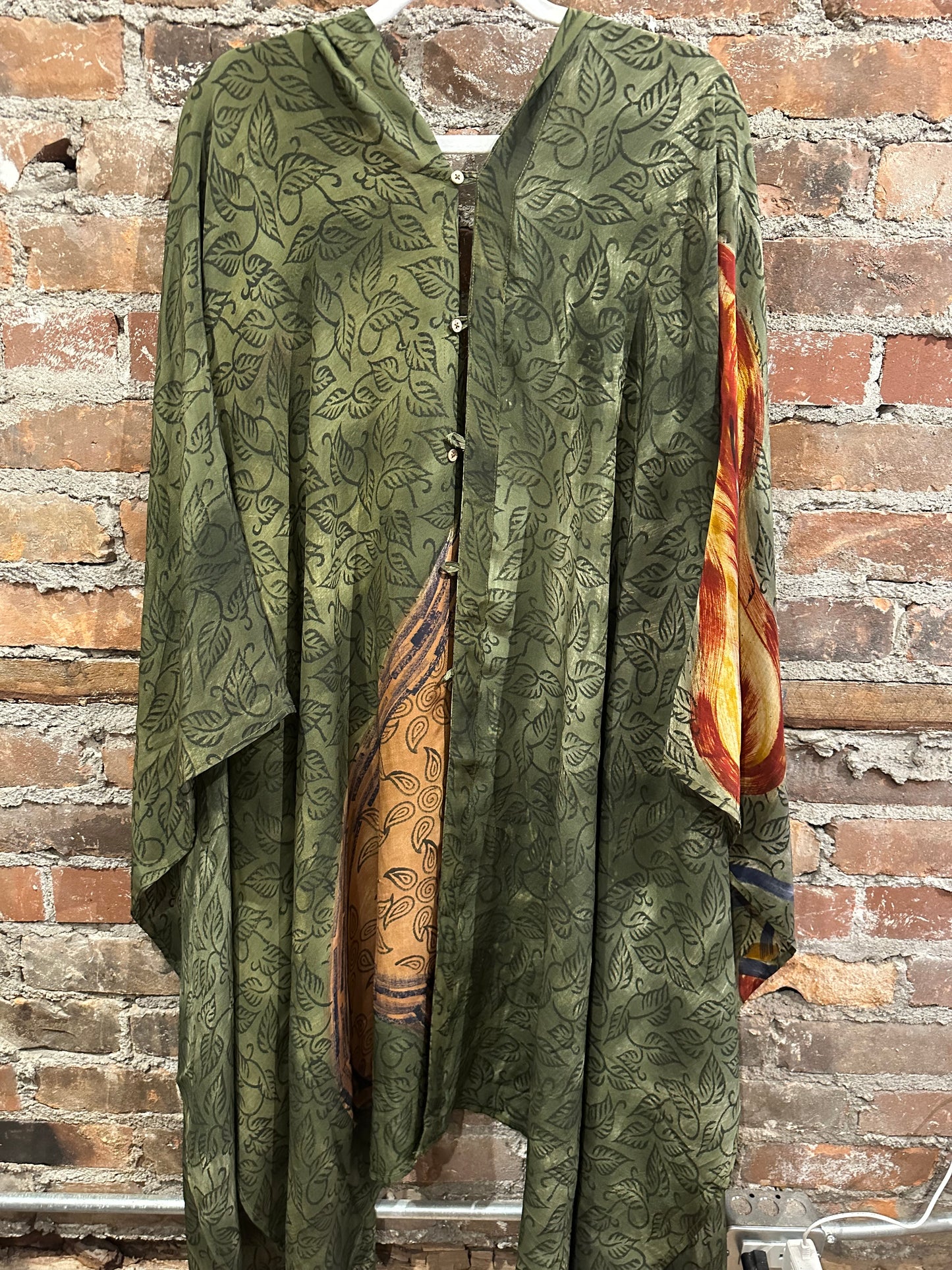Vintage silk multi way cape - green/mustard/red