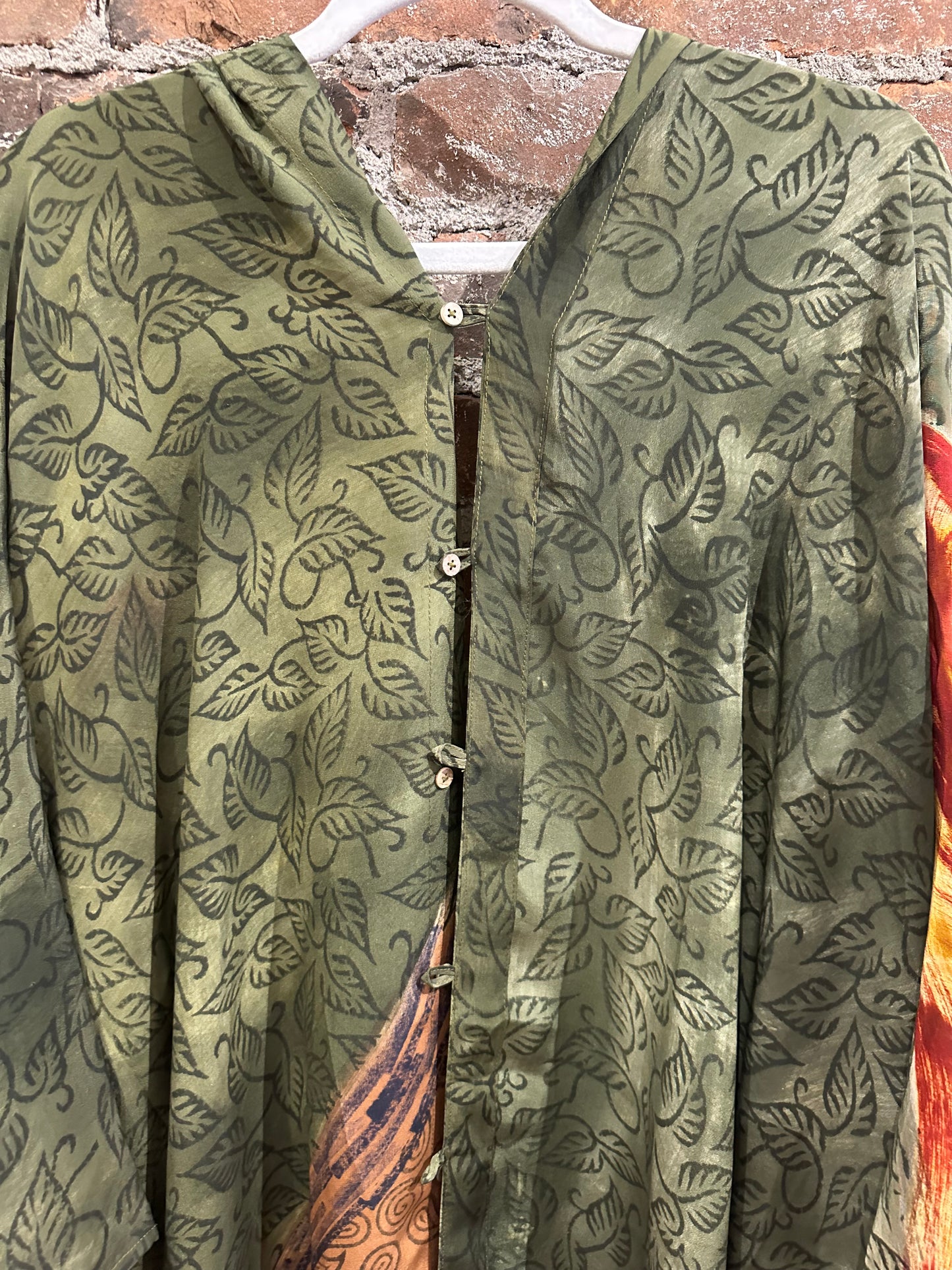 Vintage silk multi way cape - green/mustard/red