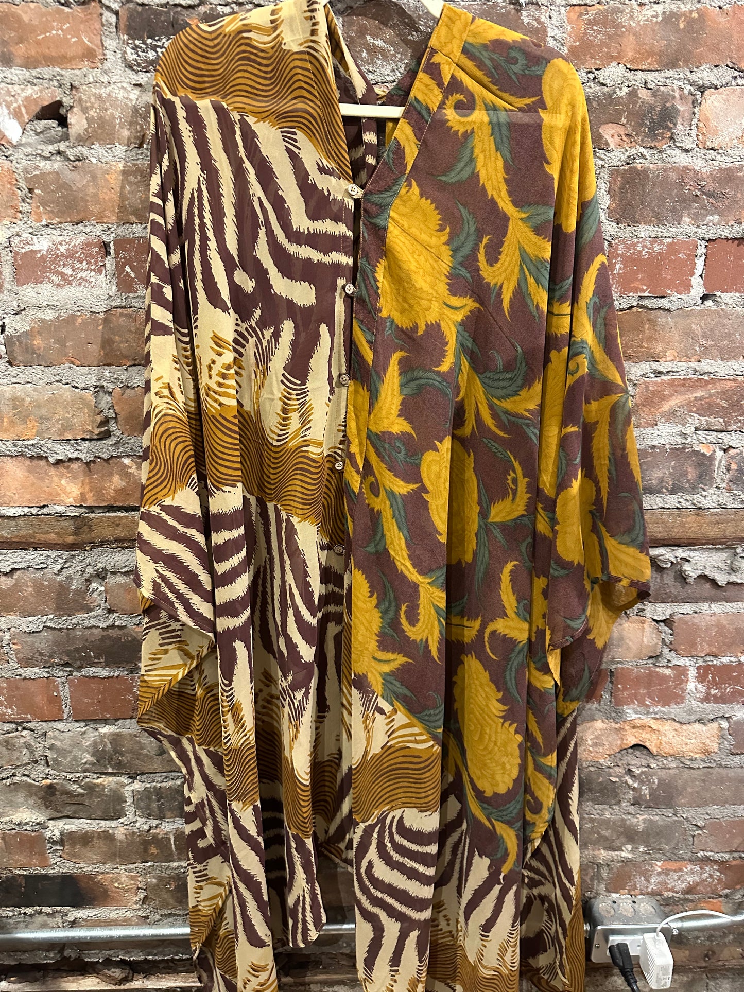 Vintage silk multi way cape - mustard/brown