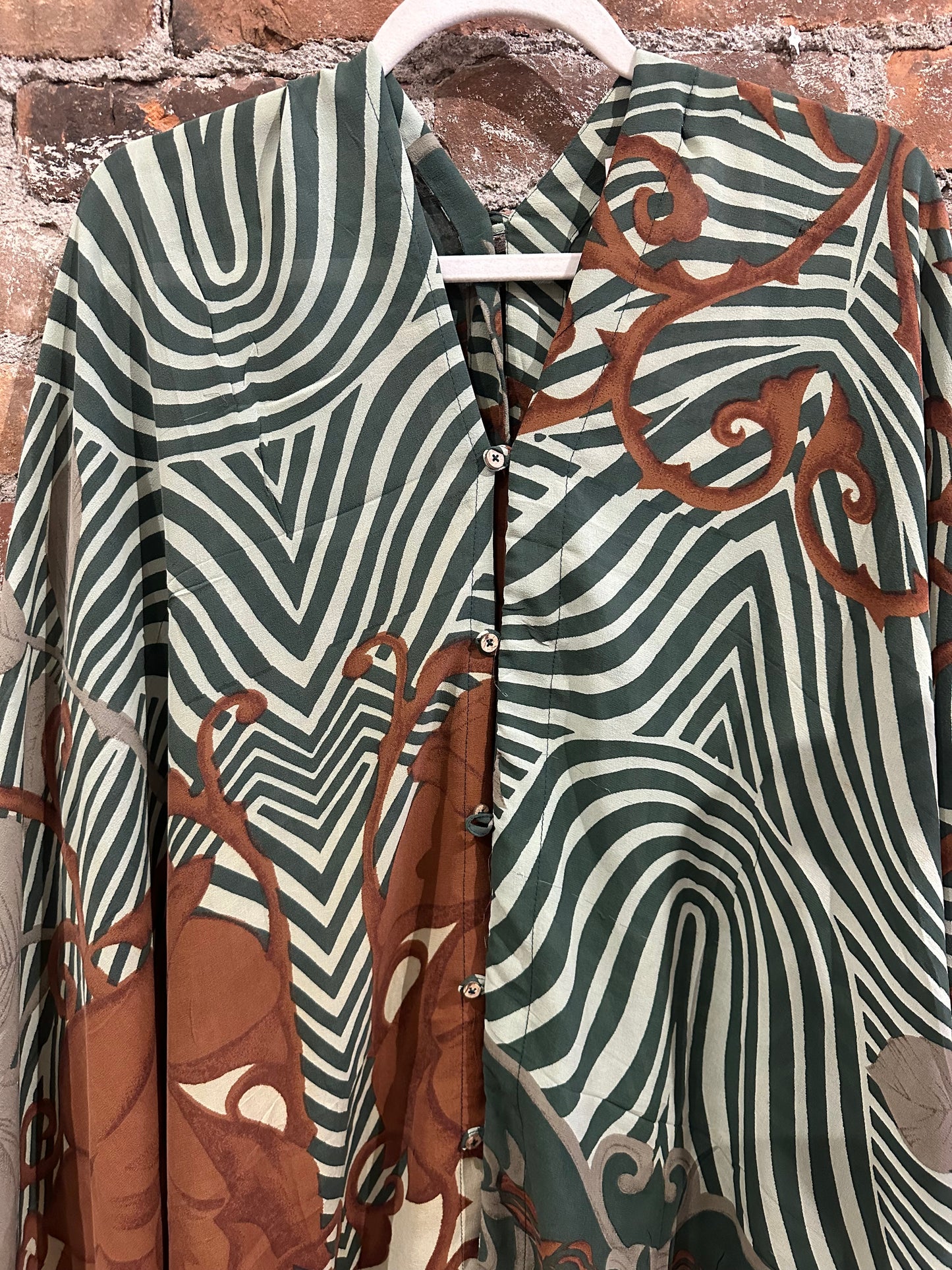 Vintage silk multi way cape - Emerald/brown