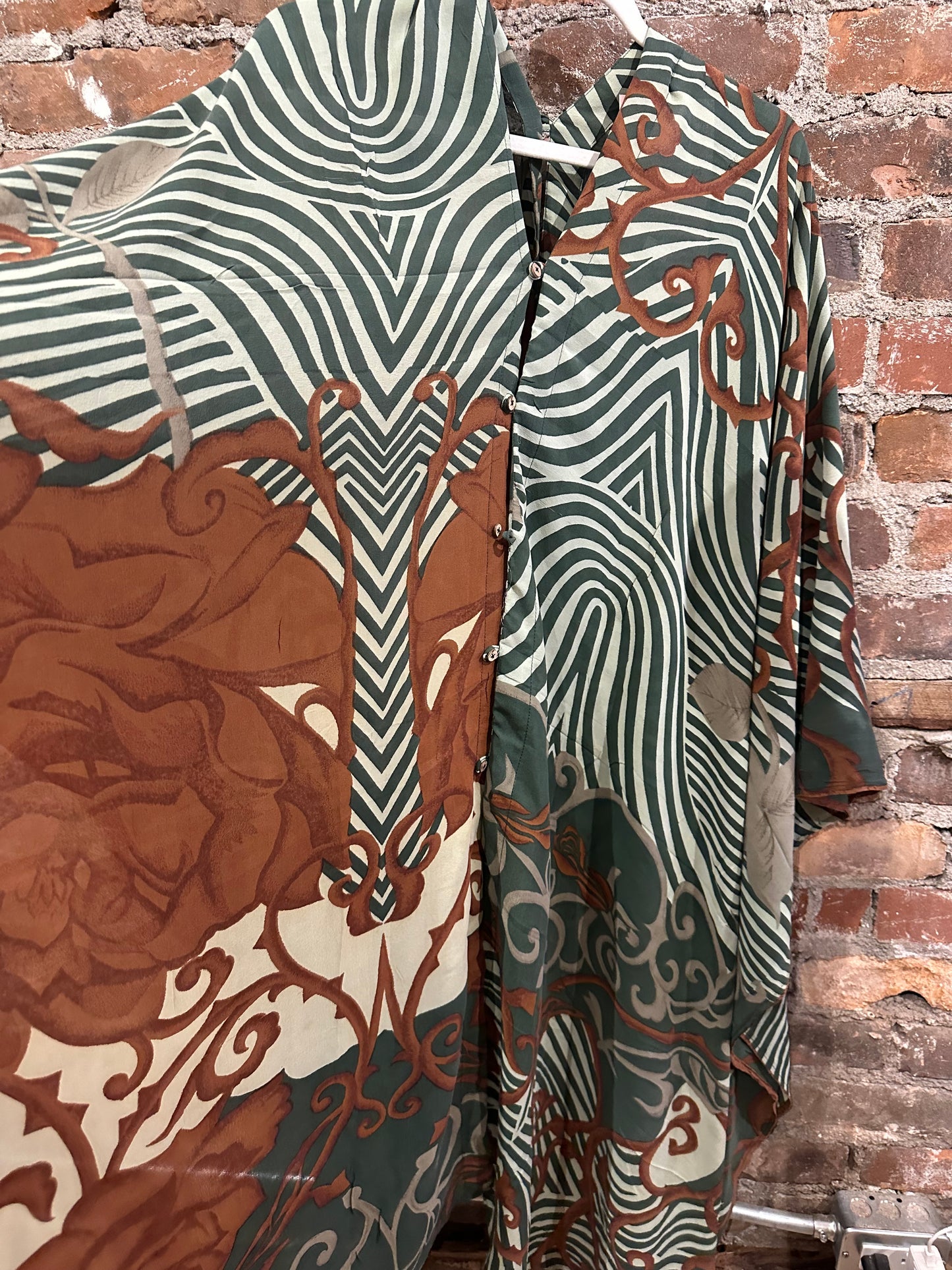 Vintage silk multi way cape - Emerald/brown