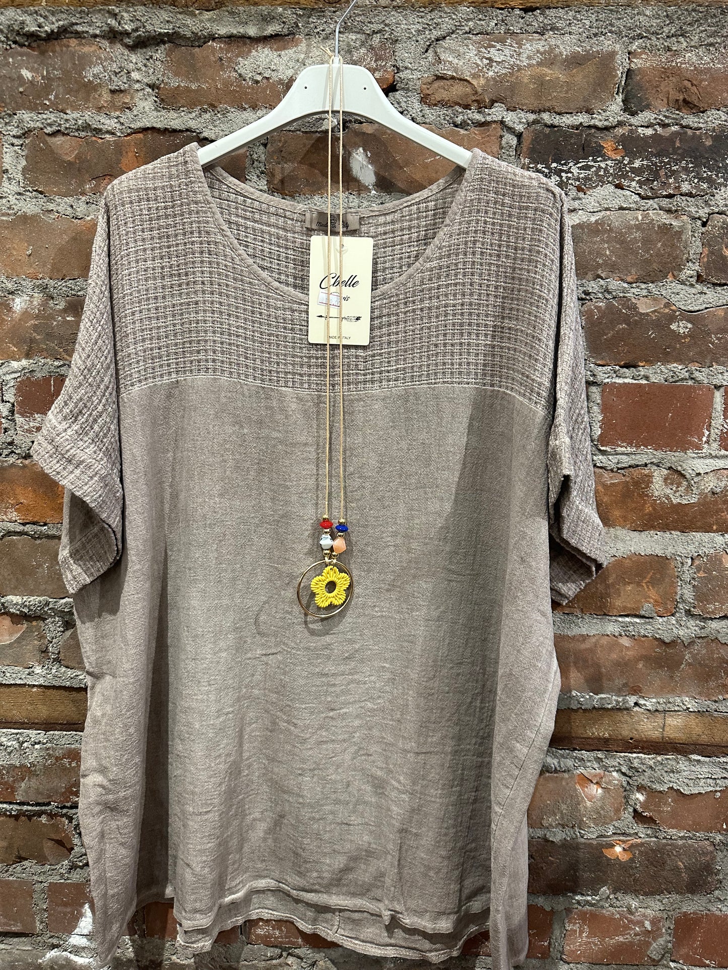Linen blend tunic-Taupe