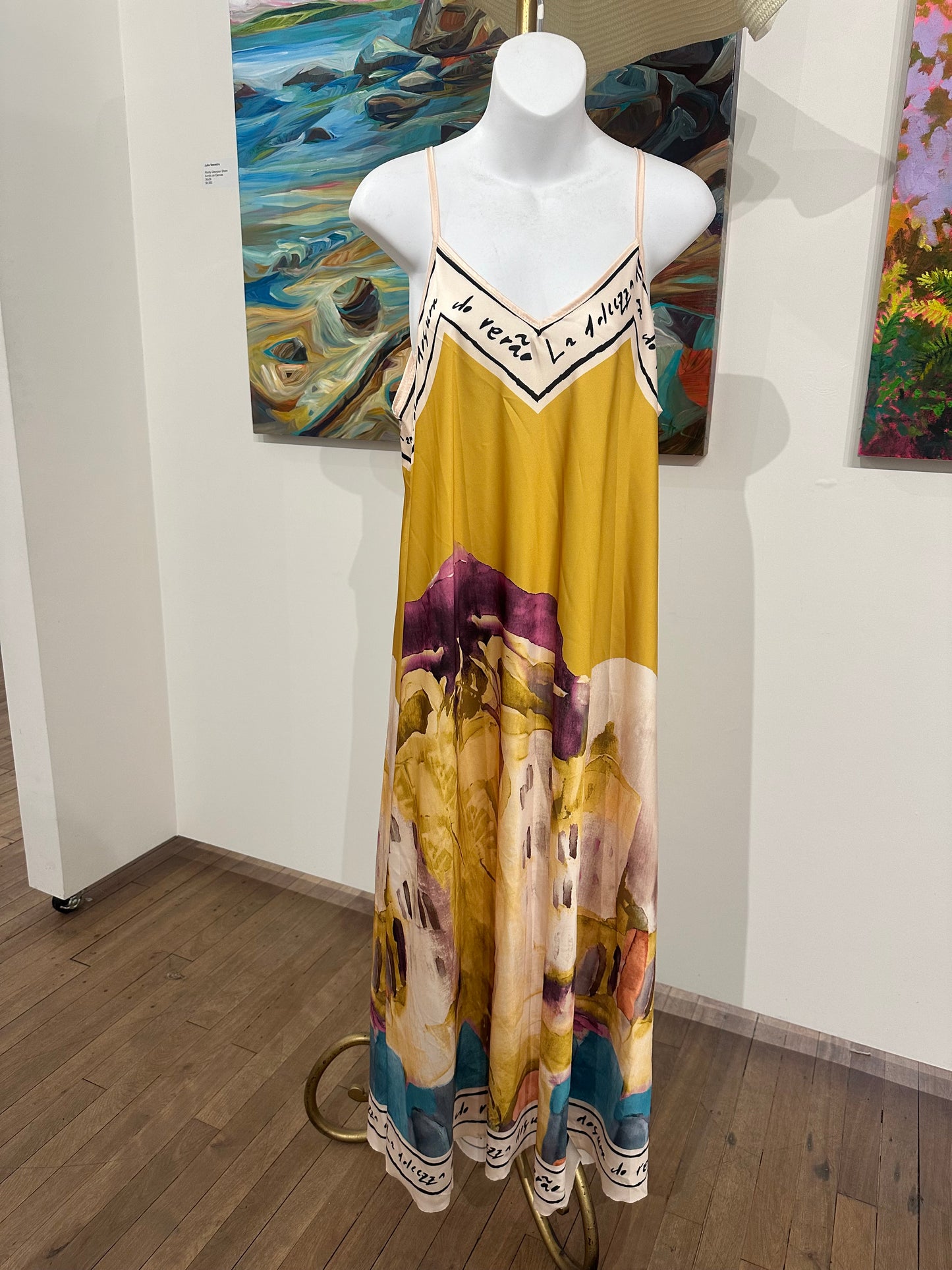 Painted silk slipdress -mustard