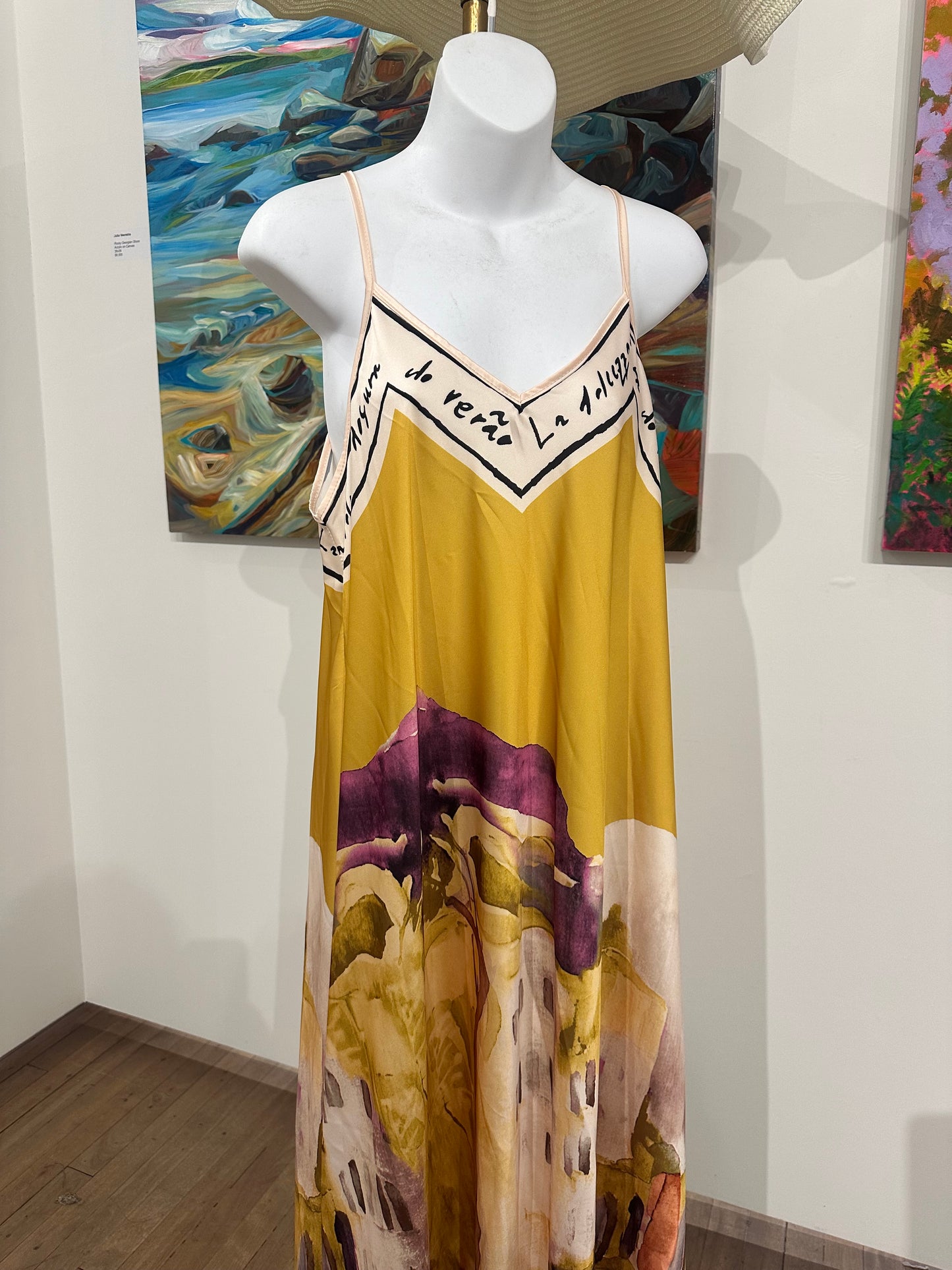 Painted silk slipdress -mustard