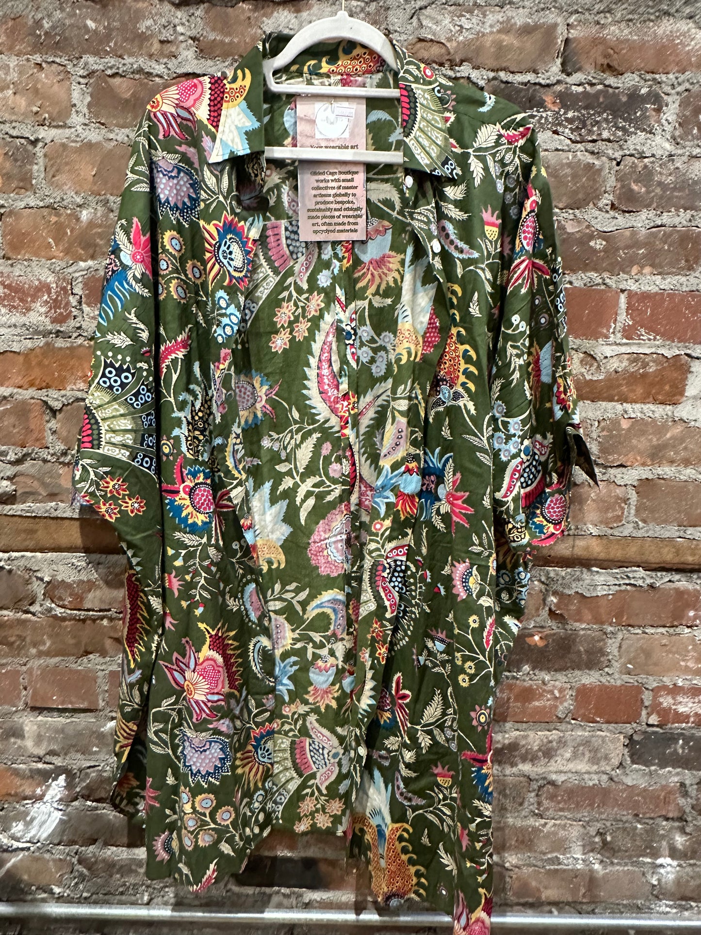 The Painters shirt dress-khaki green print