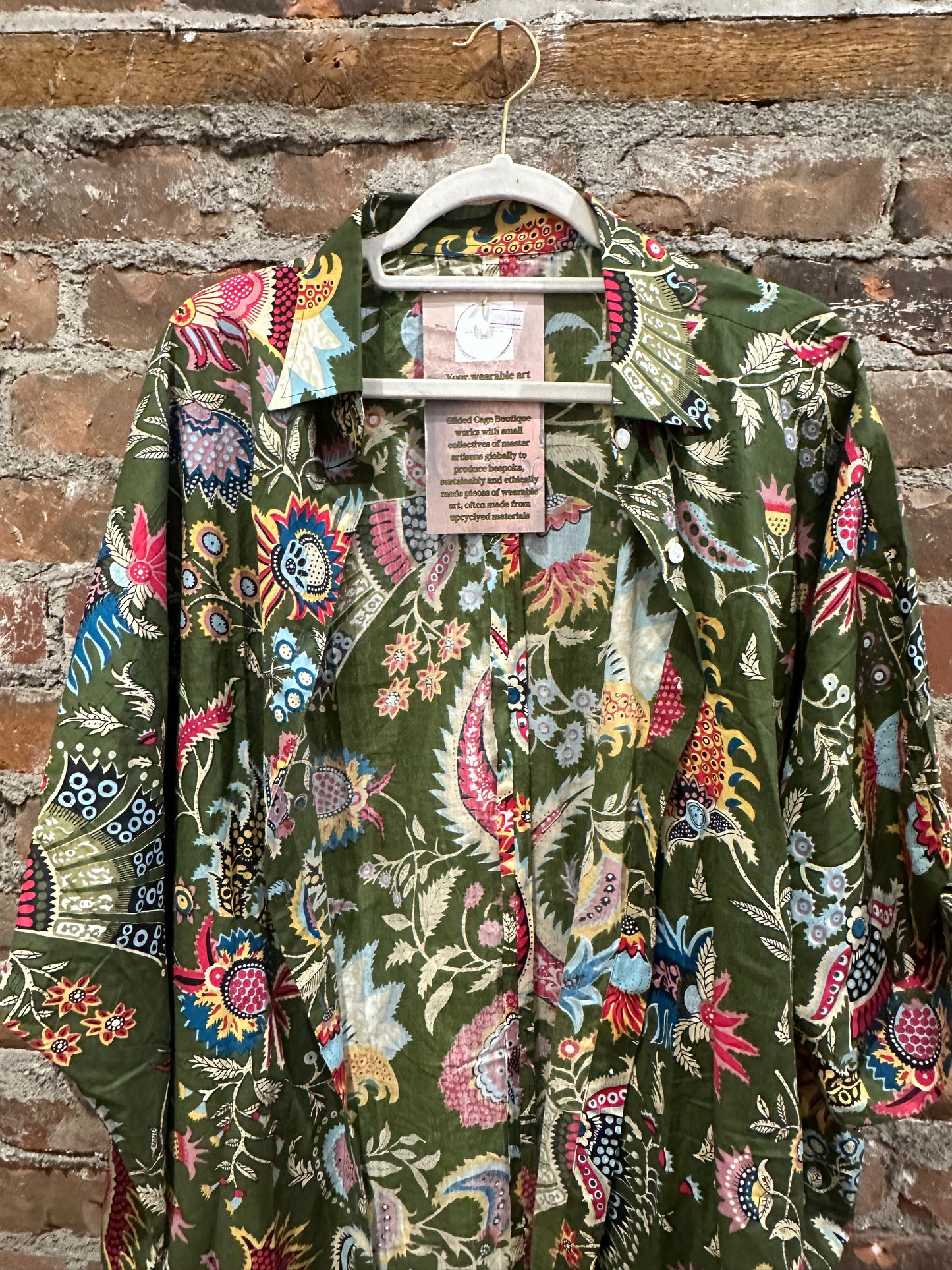 The Painters shirt dress-khaki green print