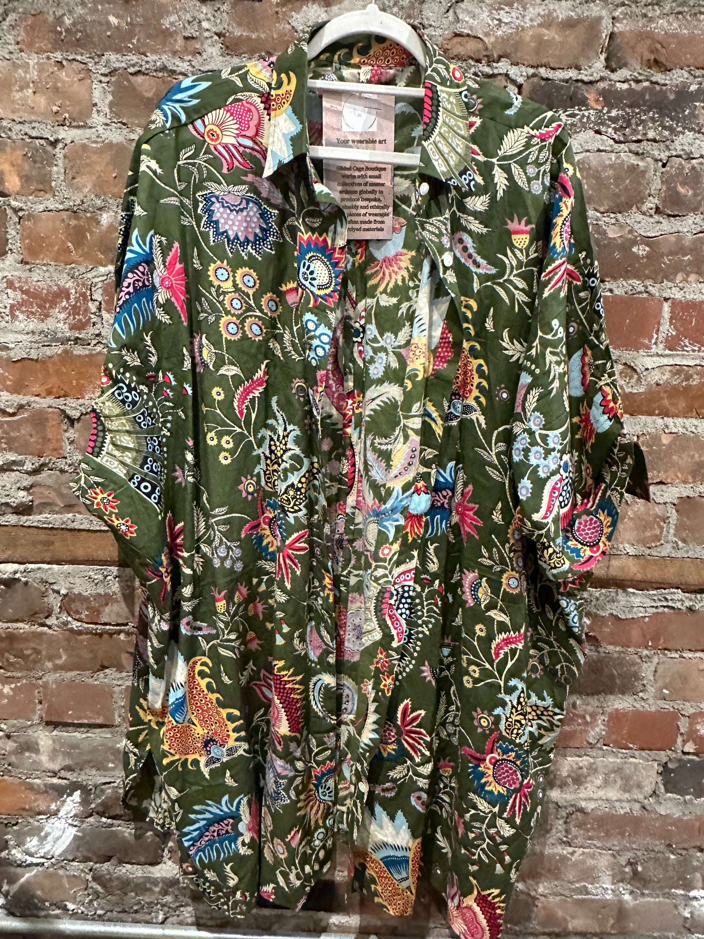The Painters shirt dress-khaki green print