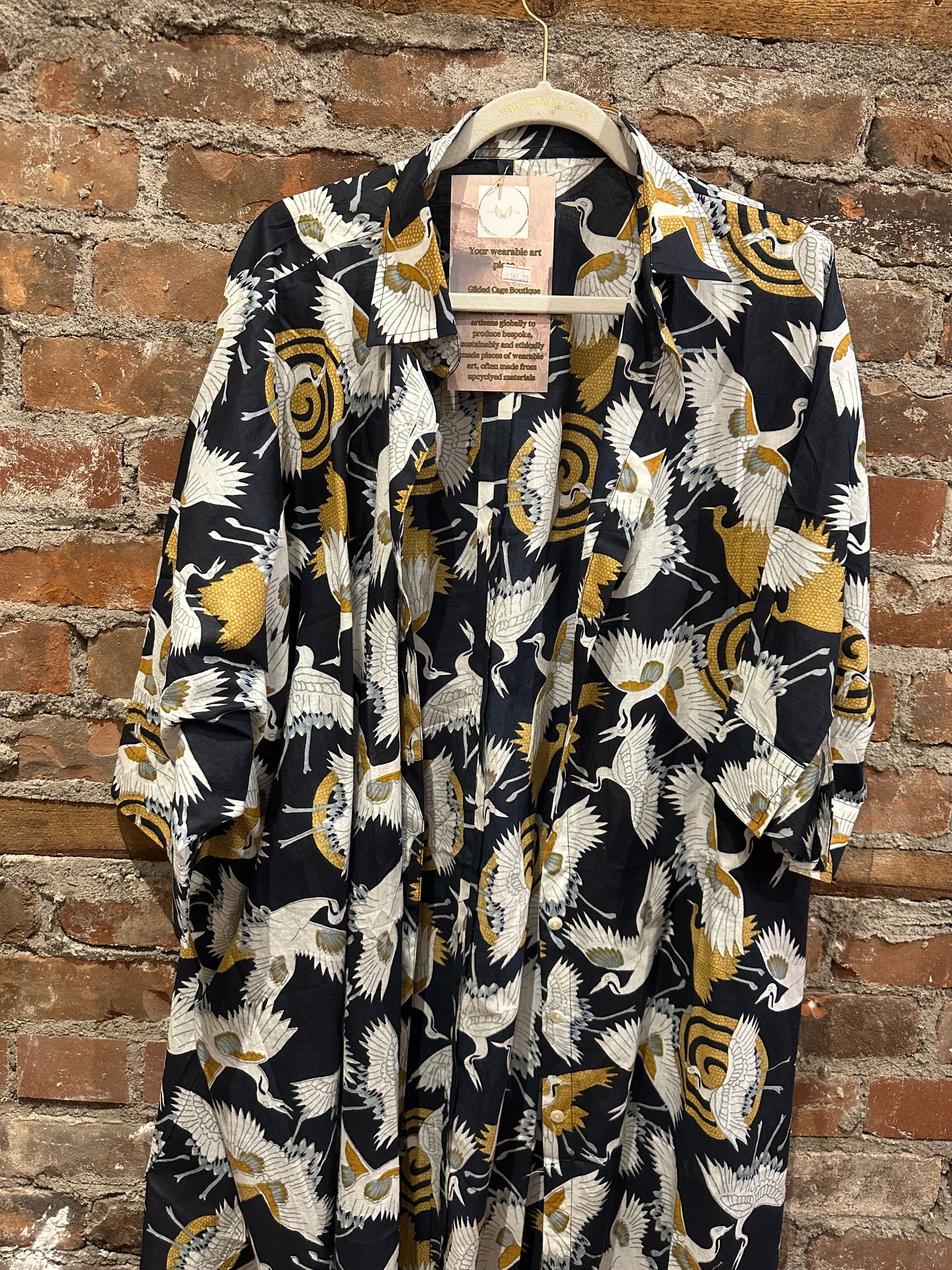 The shirt dress-black bird print