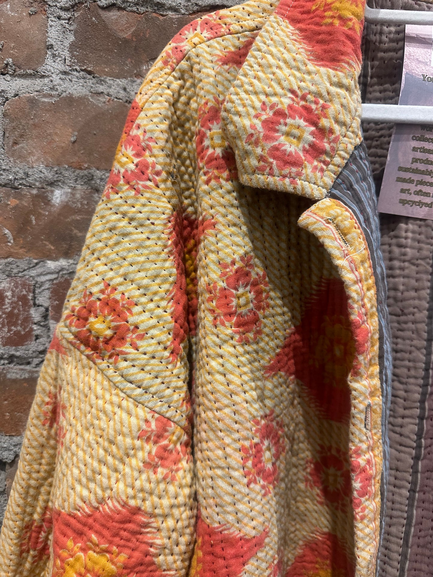 Reversible Kantha Coat- orange/grey
