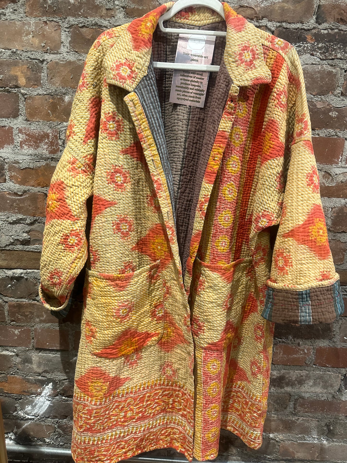 Reversible Kantha Coat- orange/grey