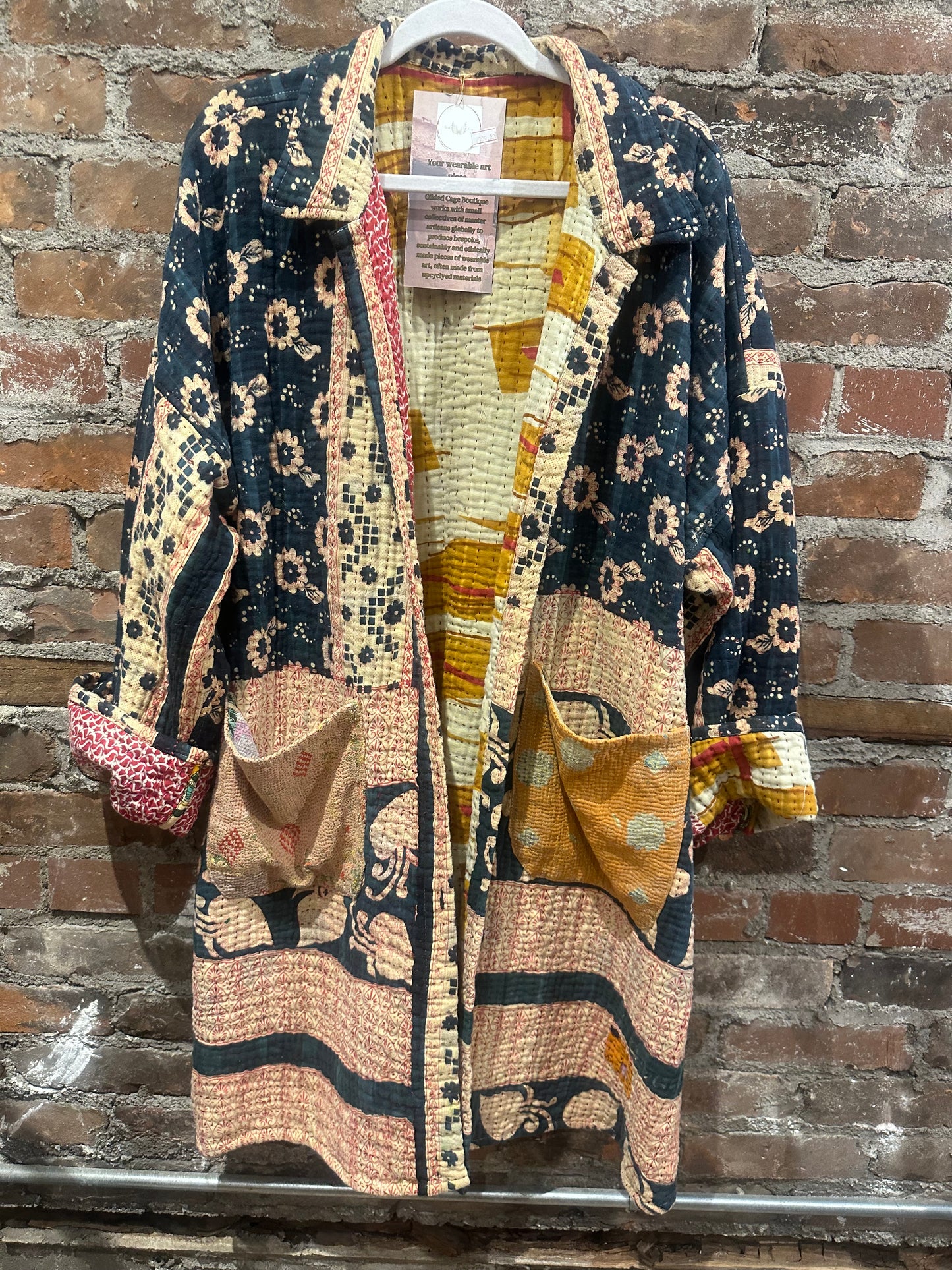 Reversible Kantha Coat- Navy/Multi