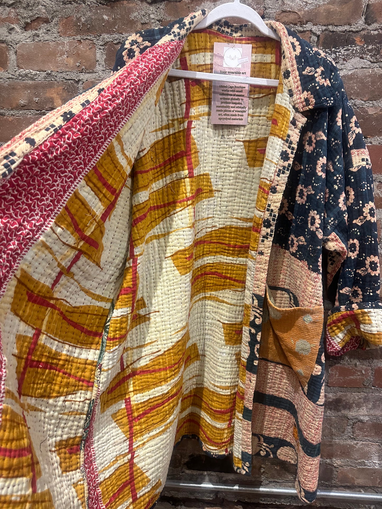 Reversible Kantha Coat- Navy/Multi