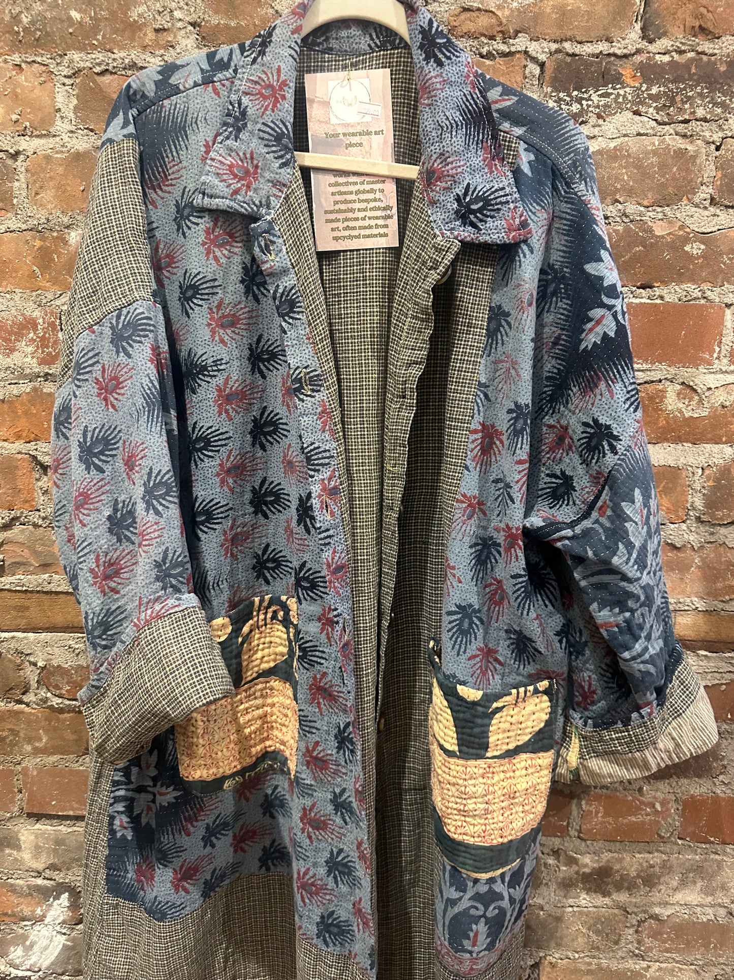 Reversible Kantha Coat- Denim/grey