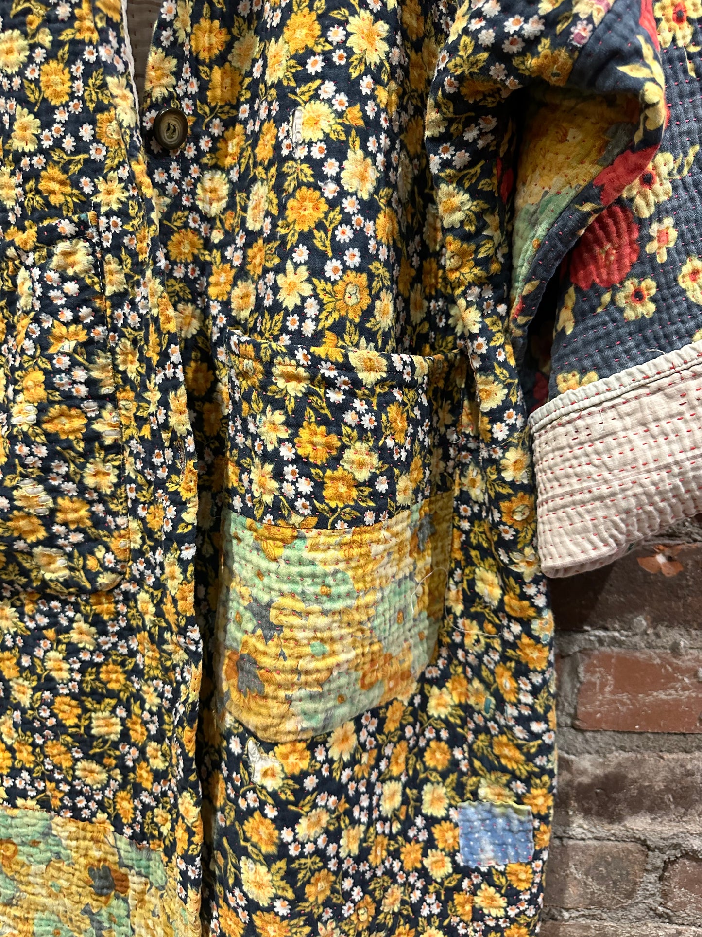 Reversible Kantha Coat- Navy Floral