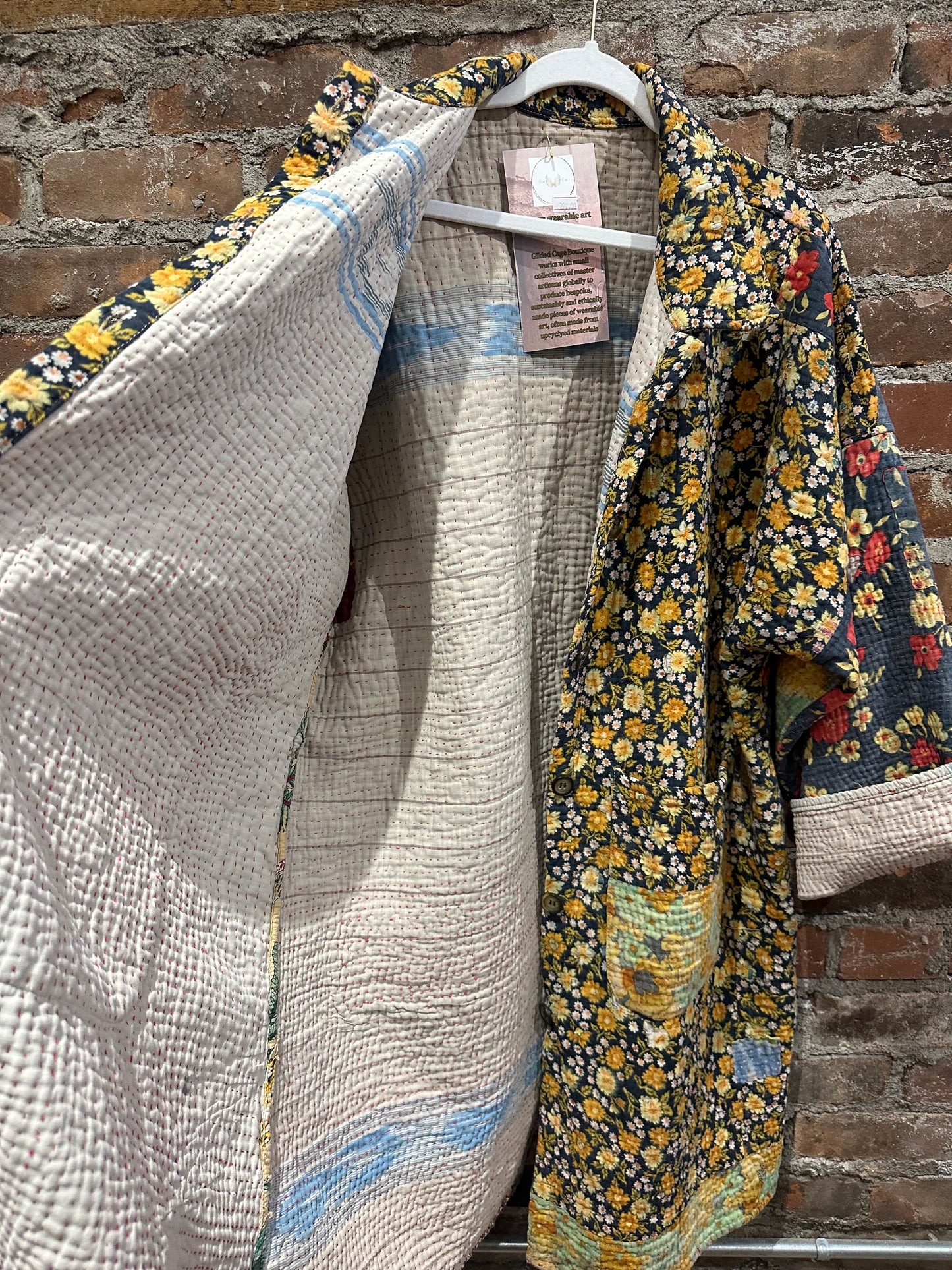 Reversible Kantha Coat- Navy Floral