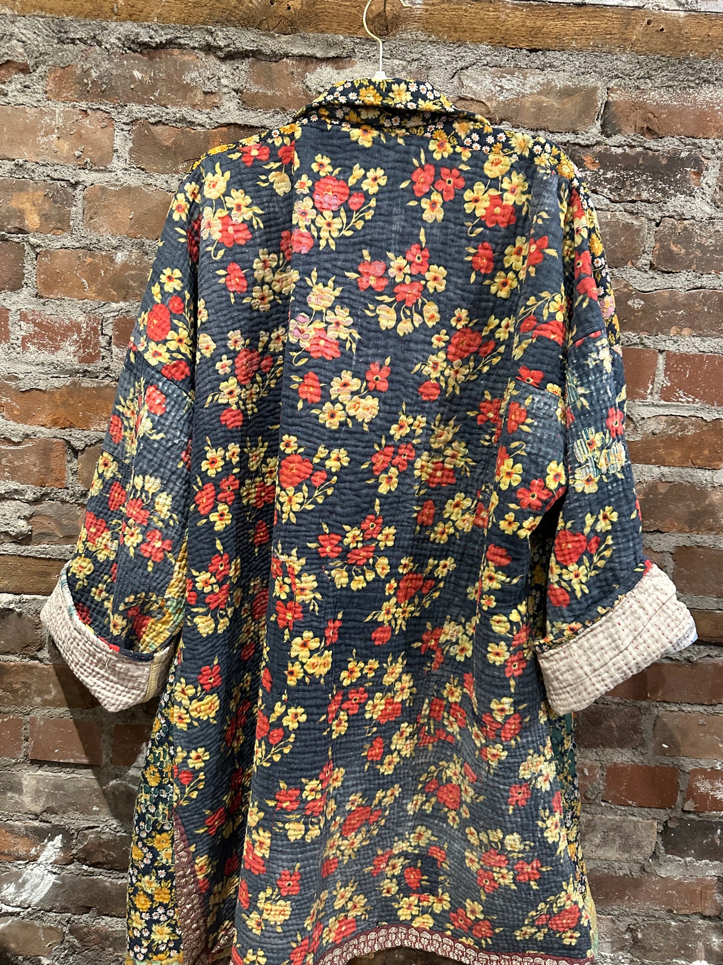 Reversible Kantha Coat- Navy Floral