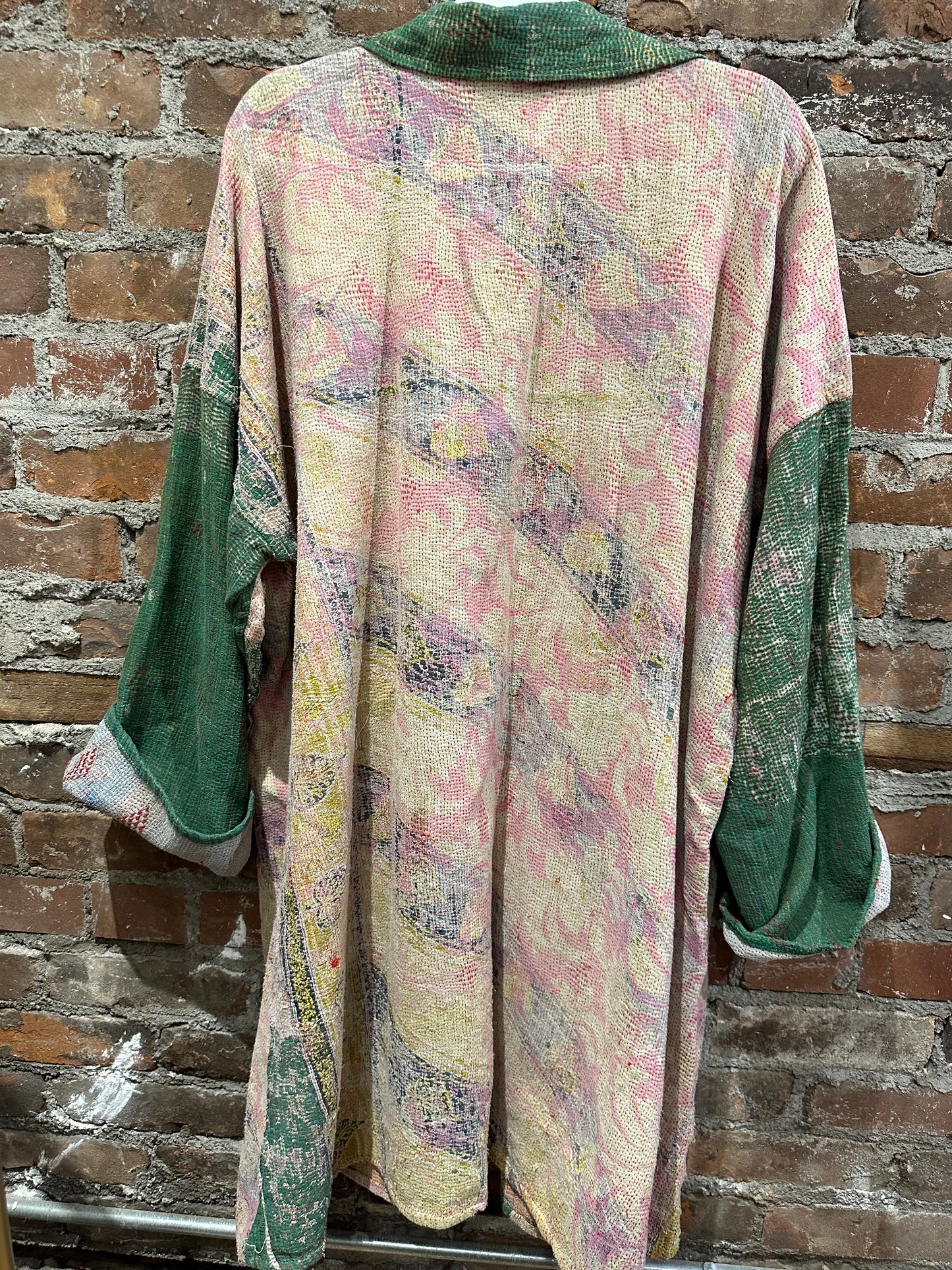 Reversible Kantha Coat- soft pink/green