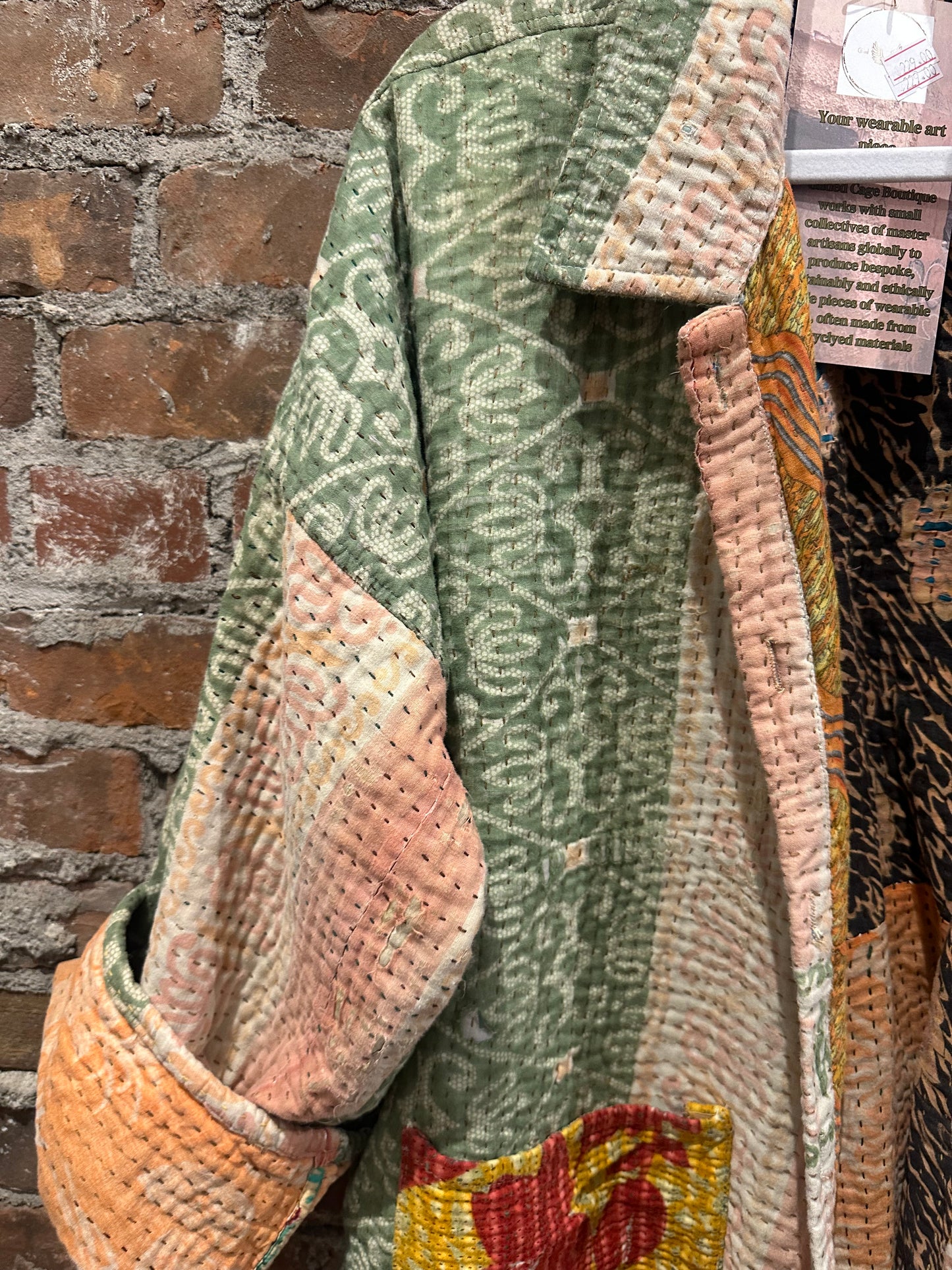Reversible Kantha Coat- green/multi