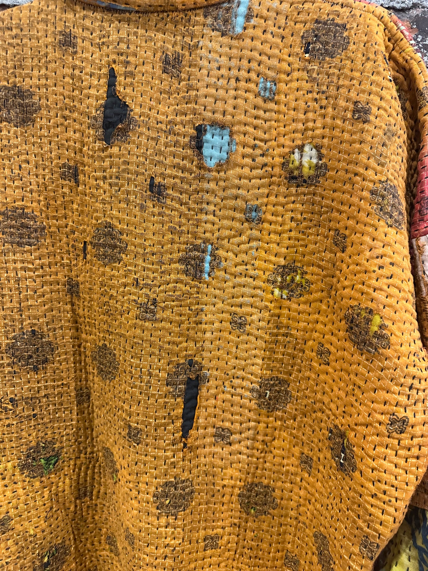 Reversible Kantha Coat- bright orange/multi