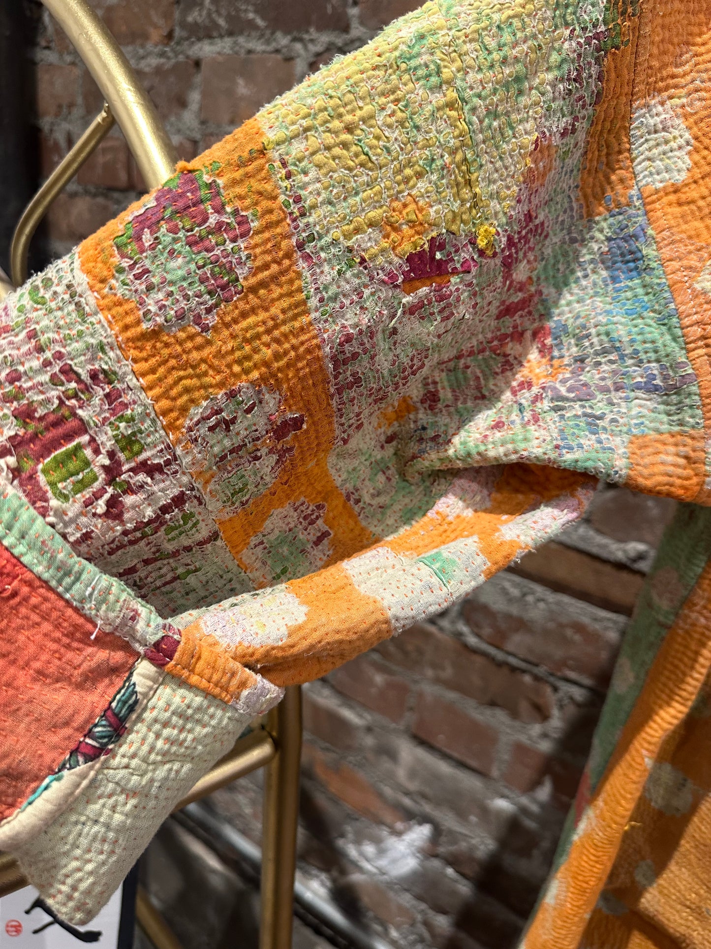 Reversible Kantha Coat-orange /grey