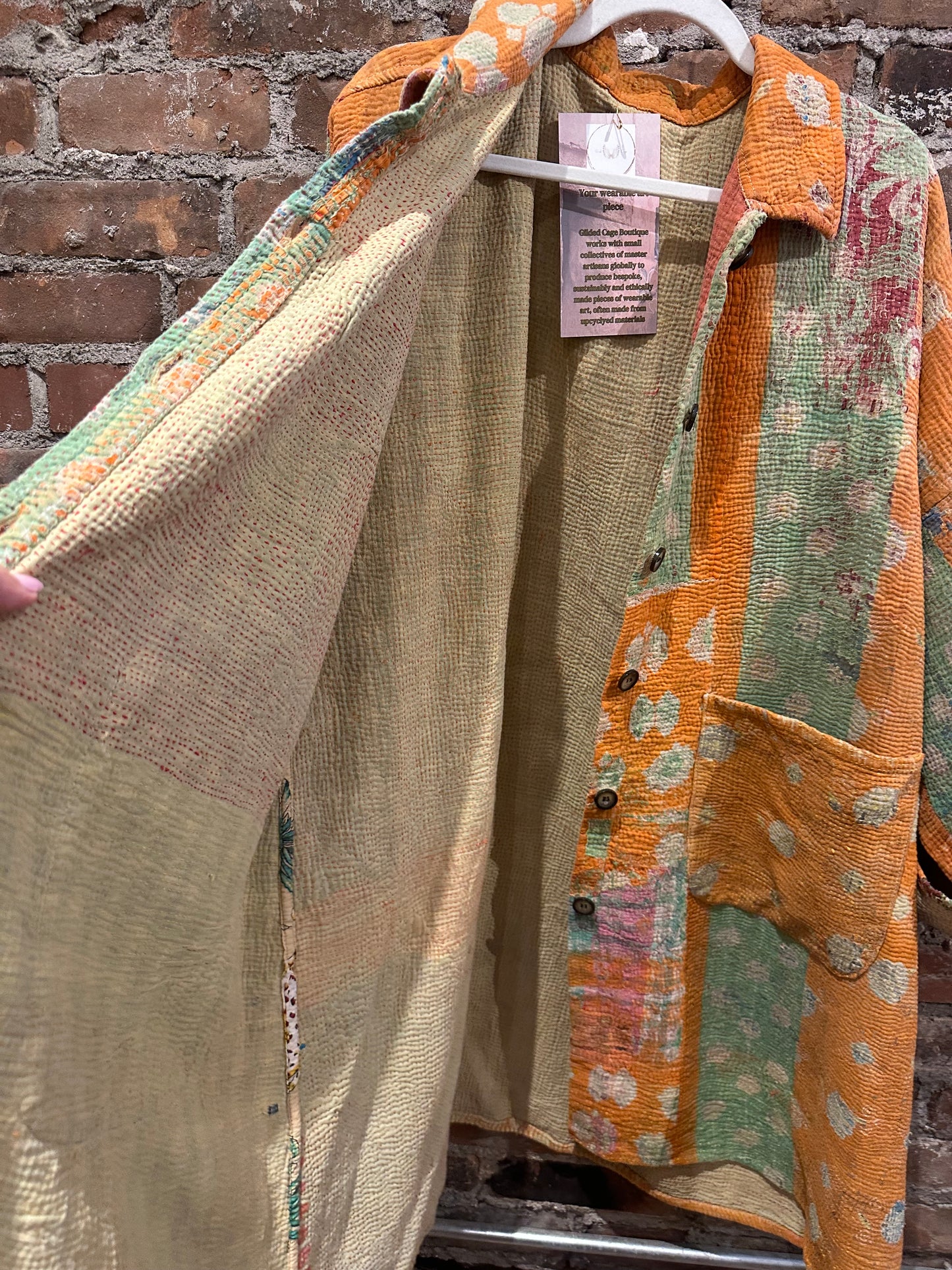 Reversible Kantha Coat-orange /grey