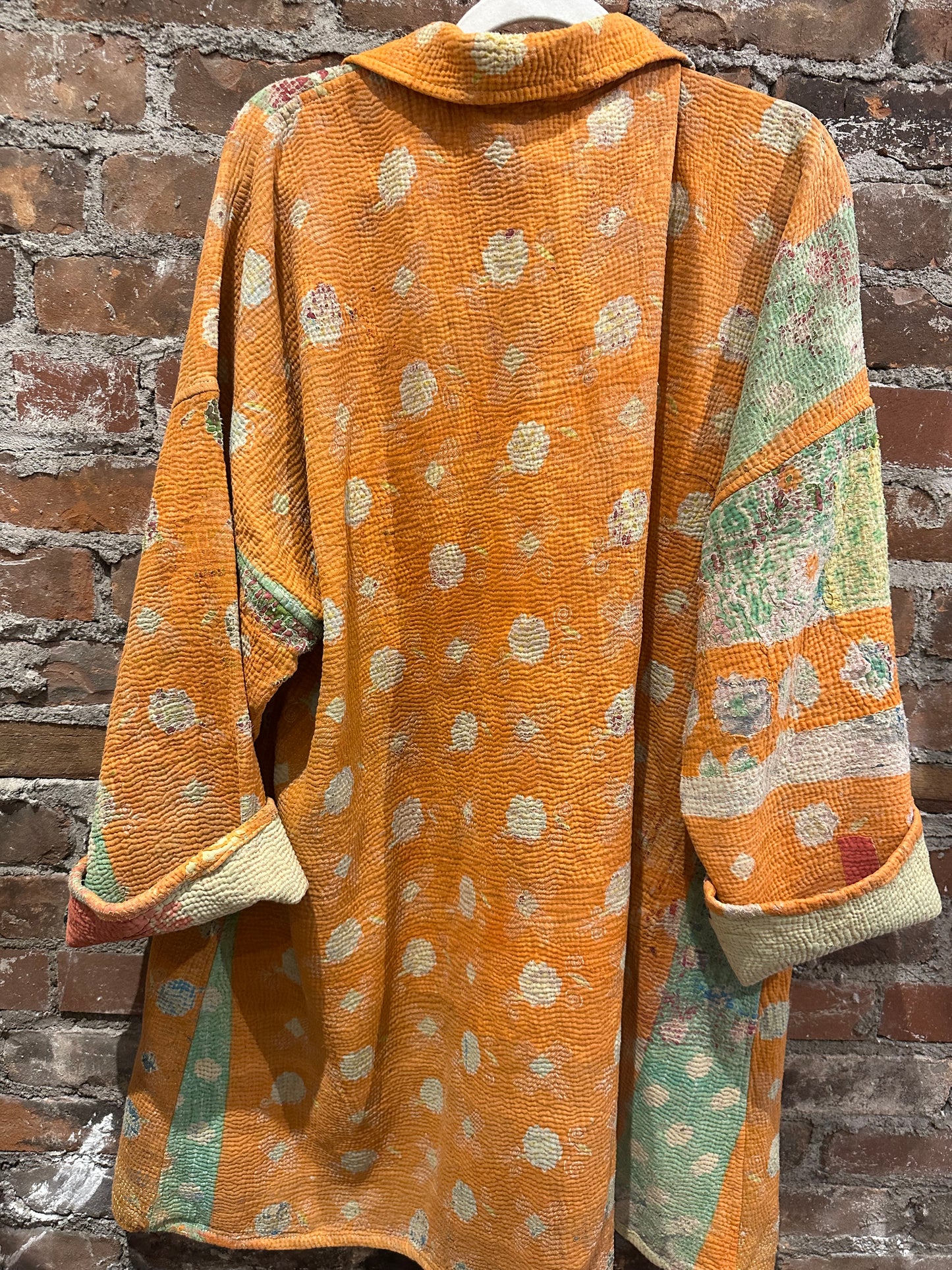 Reversible Kantha Coat-orange /grey