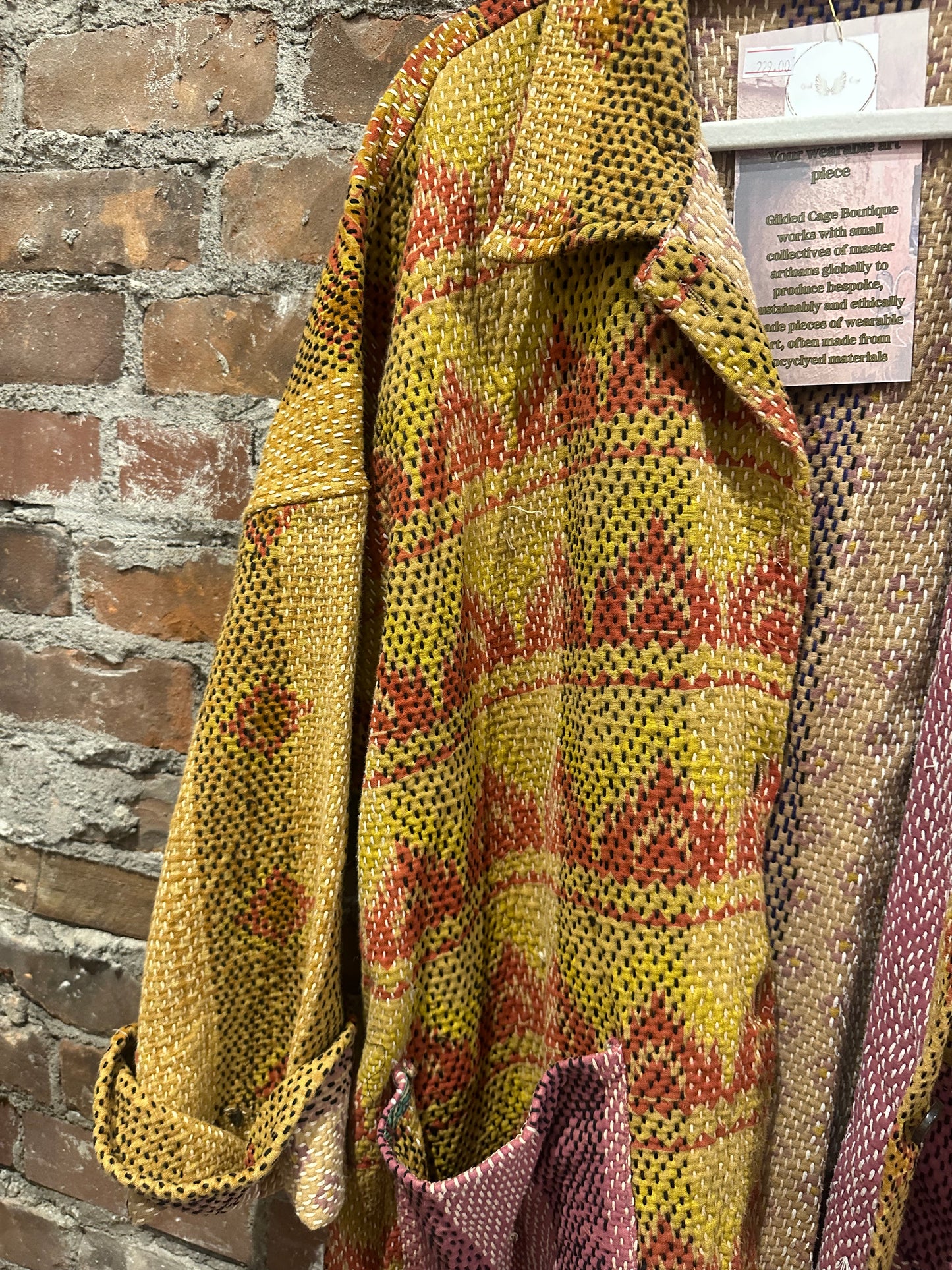 Reversible Kantha Coat- mustard/purple