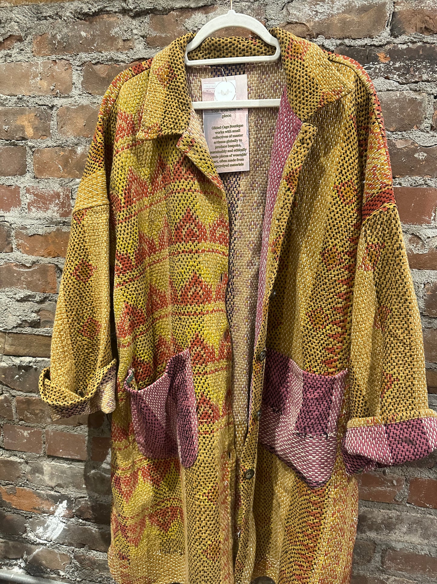 Reversible Kantha Coat- mustard/purple