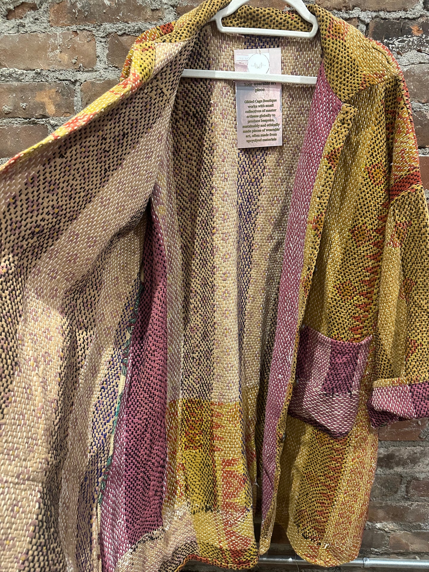 Reversible Kantha Coat- mustard/purple
