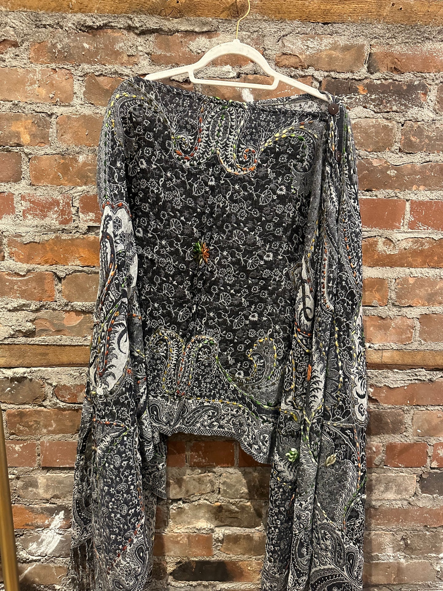 Pure wool reversible embroidered cape - charcoal/ light grey