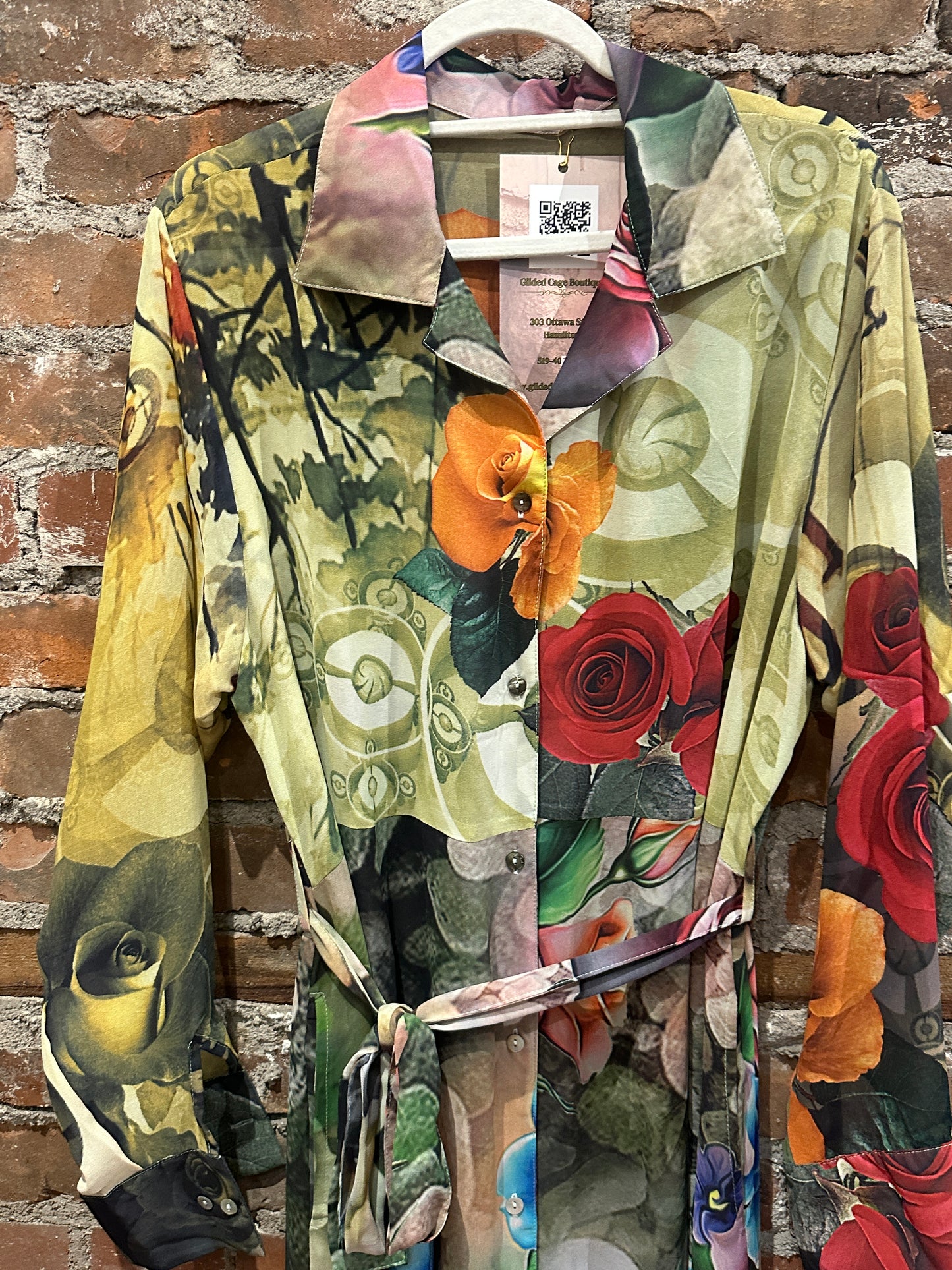 Pure vintage silk A line shirt dress - green/multi