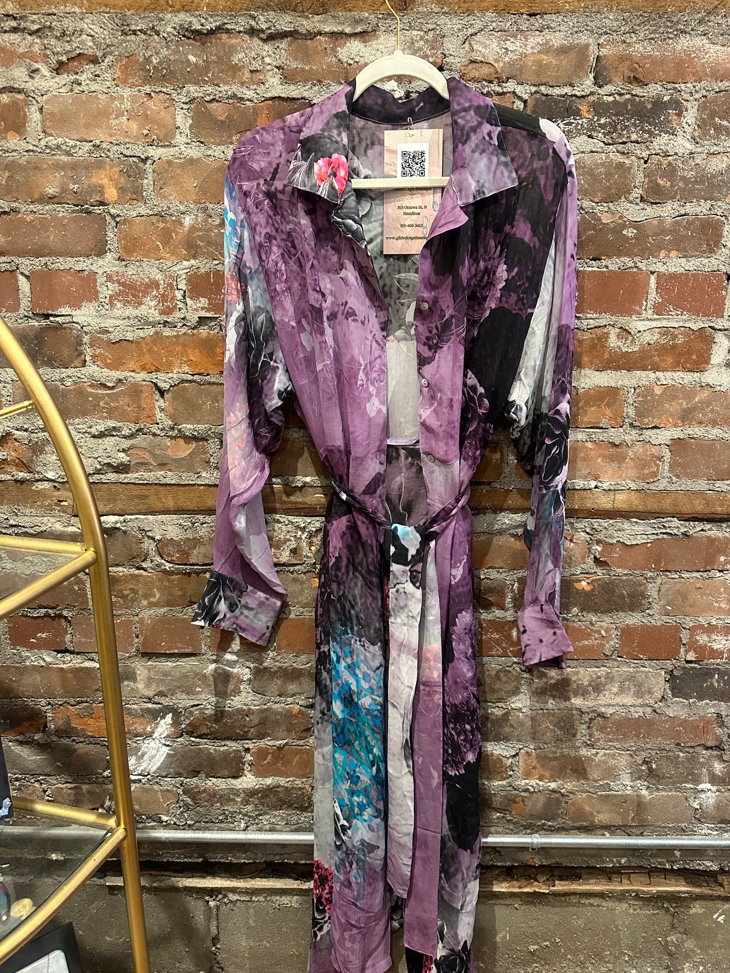Pure vintage silk A line shirt dress - purple/black