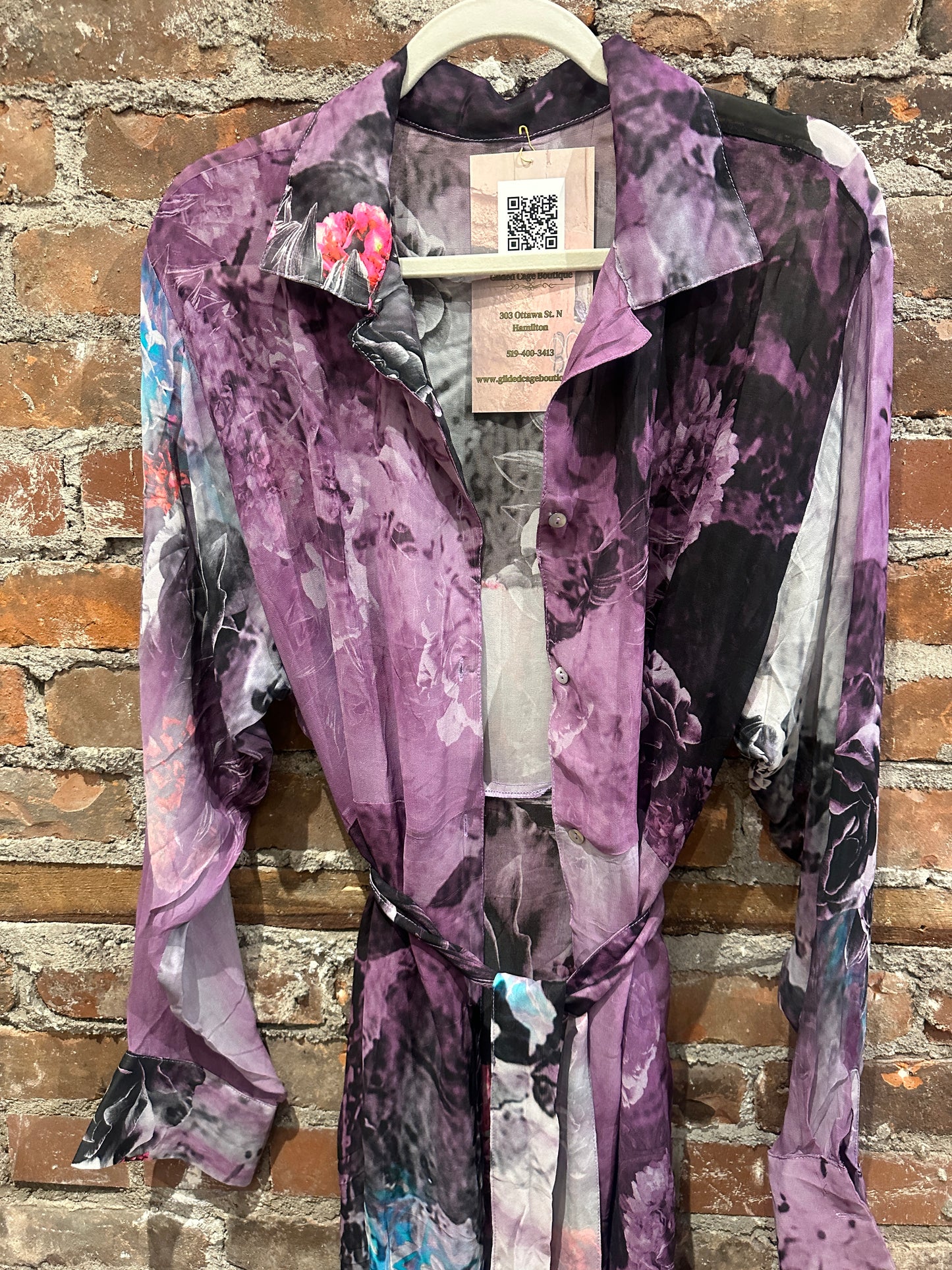 Pure vintage silk A line shirt dress - purple/black