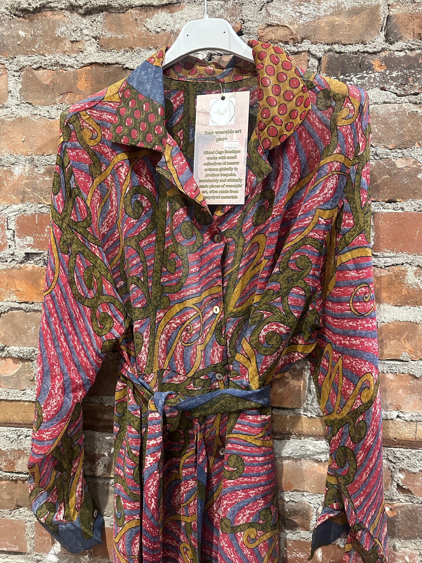 Pure vintage silk A line shirt dress - pink/green