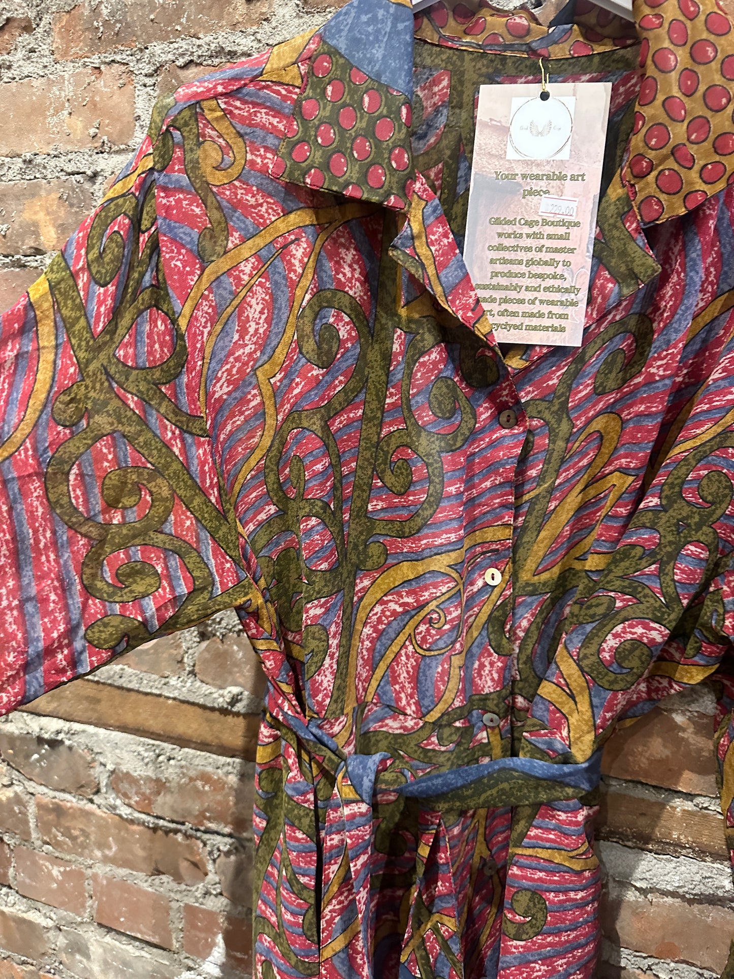 Pure vintage silk A line shirt dress - pink/green